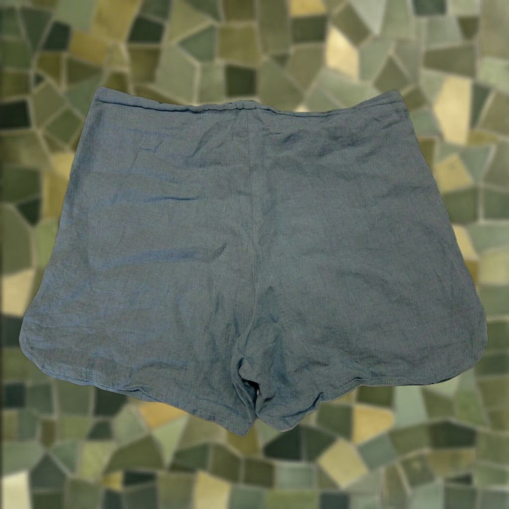 Vintage 220% Linen Blue Green Tie High Rise Waist Casual Flowy Shorts Women Size Medium Size 24" / US 00 / IT 34 - 1 Thumbnail