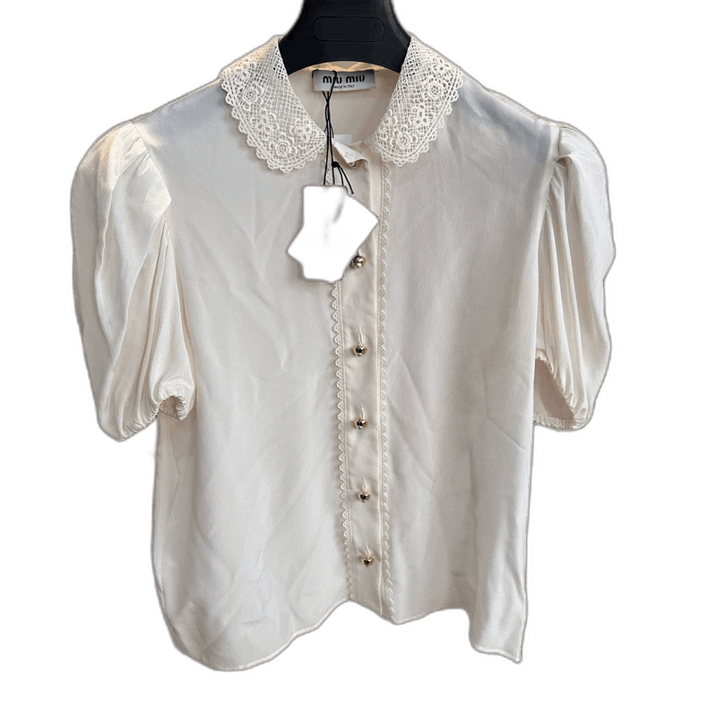 Miu Miu MiuMiu Short Sleeve Silk Blouse with Collar Size M / US 6-8 / IT 42-44 - 1 Thumbnail