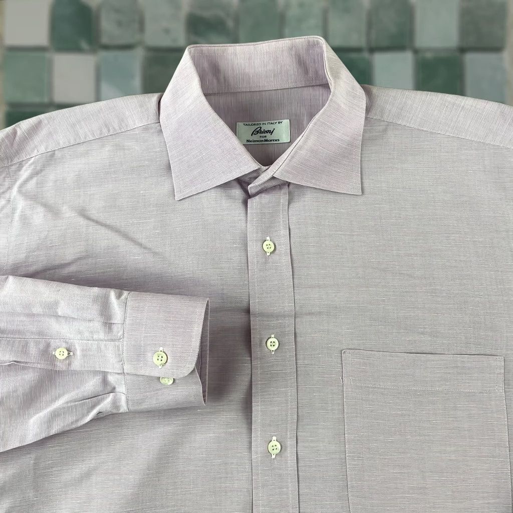Brioni Brioni Shirt Men XL Lavender Linen Cotton Blend Long Sleeve Designer Made Italy Size US XL / EU 56 / 4 - 1 Thumbnail