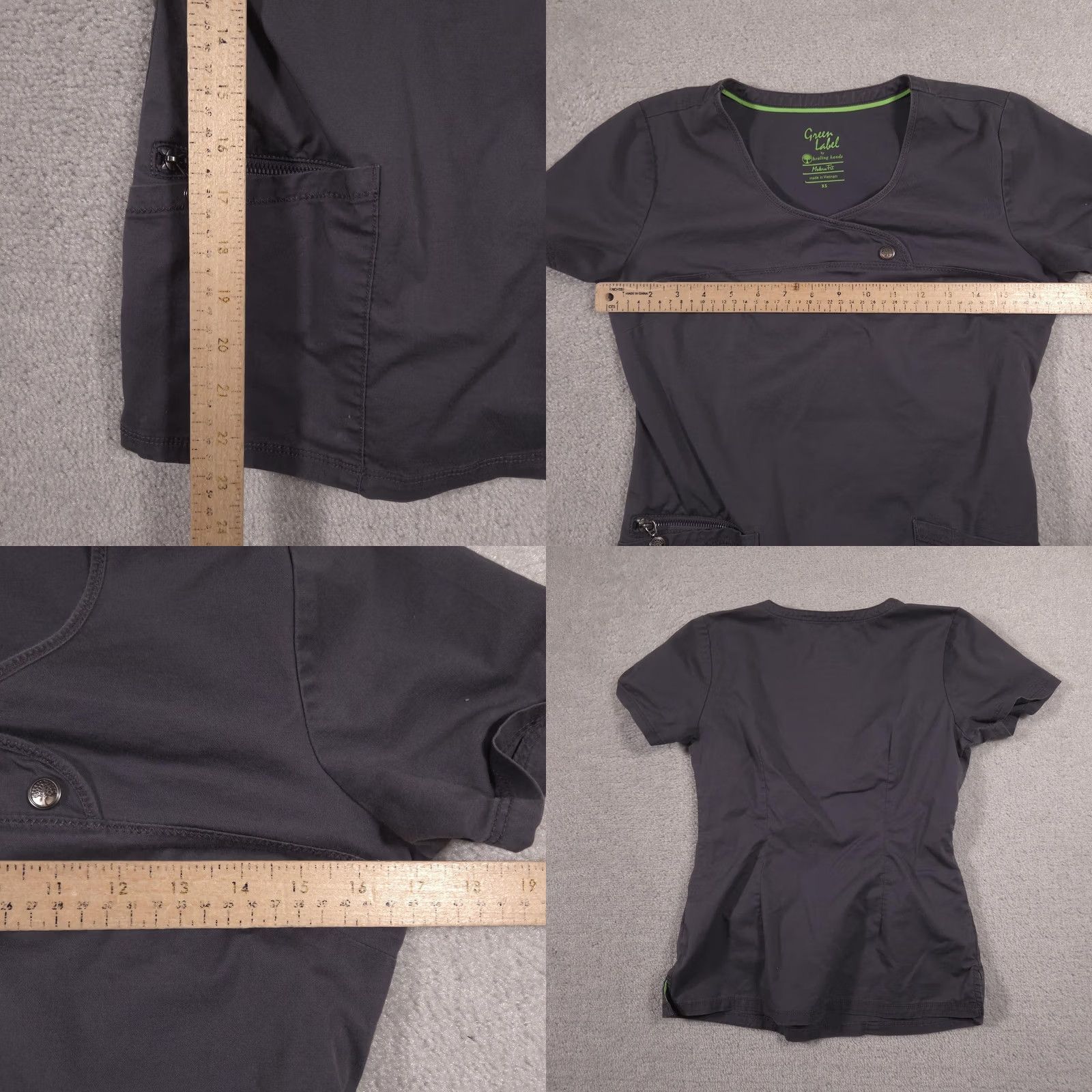 Vintage Healing Hands Green Label Scrub Top Womens XS Gray V Neck Pockets Nurse Medical Shirt Blouse Tunic Short Sleeve Slim Fit Size XS / US 0-2 / IT 36-38 - 8 Thumbnail