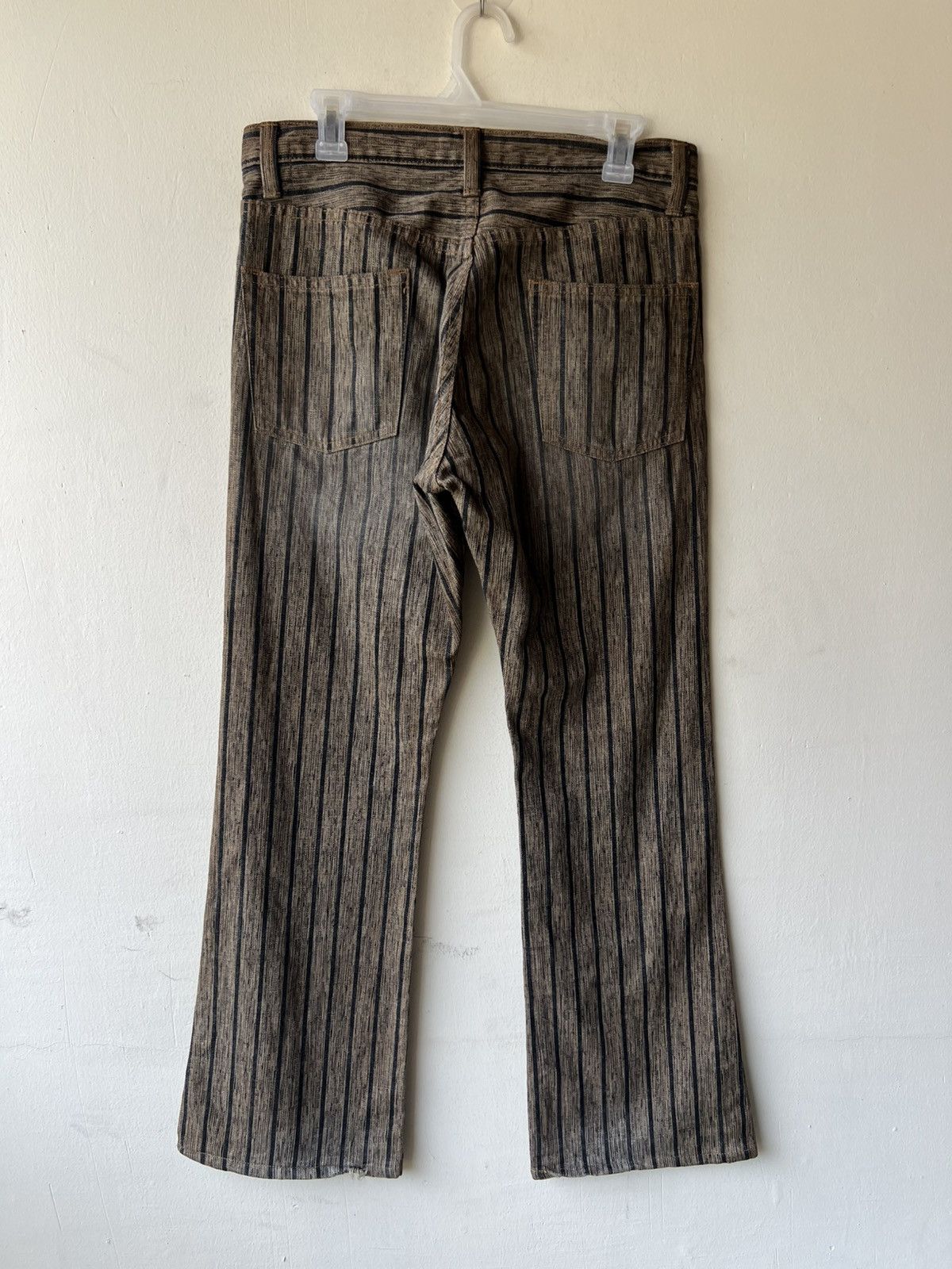 Schlussel Vintage BLUE WAY Japan Faded Striped Denim Flare Jeans Size US 32 / EU 48 - 3 Thumbnail