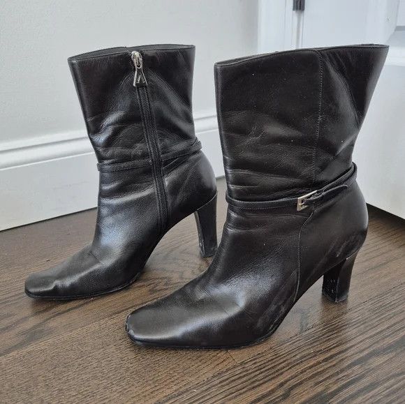 Anne Klein Leather Buckled Mid-Calf Boot Size US 8.5 / IT 38.5 - 3 Thumbnail