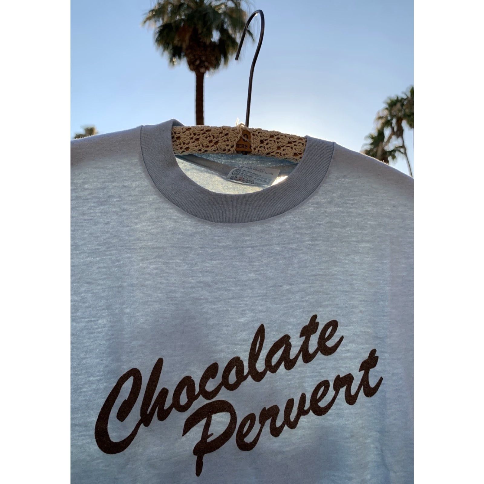 Hanes VINTAGE Hanes T-Shirt Graphic Print Blue 38-40 Men Single Stitch Short Sleeve M 1980s Chocolate Pervert Hanes Fifty Fifty Size US M / EU 48-50 / 2 - 6 Thumbnail