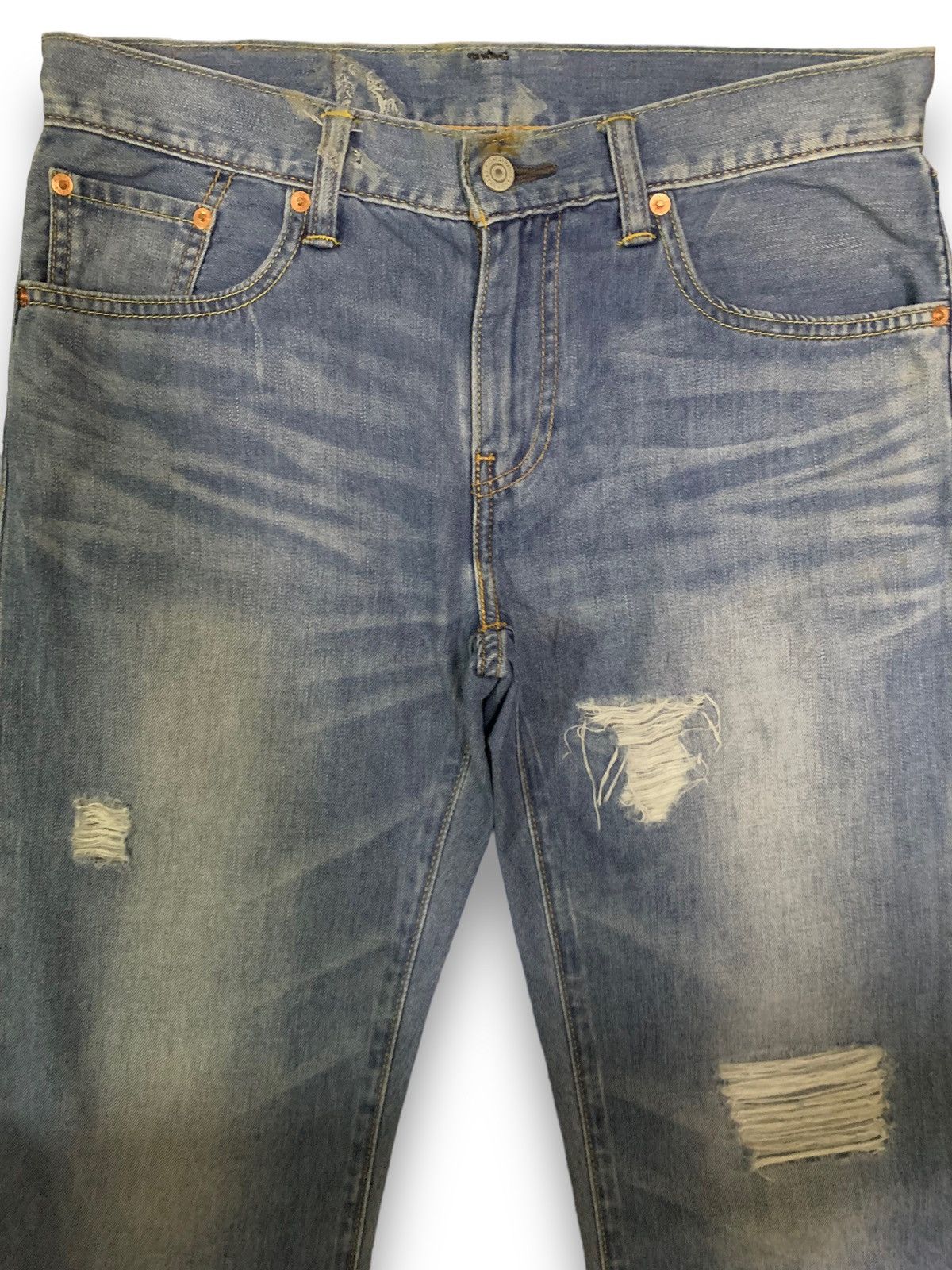 Levi's Vintage Clothing Vintage Levis 502 Blue Wash Distressed Denim Jorts Size US 31 - 3 Thumbnail
