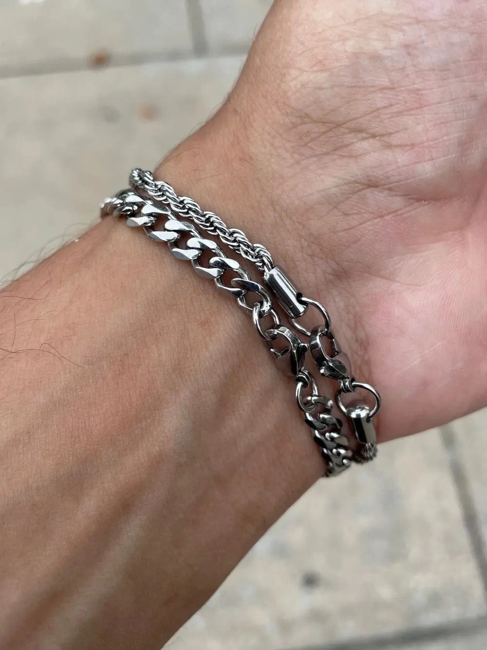 Jewelry Silver Cuban Link & Rope Bracelet Set Size ONE SIZE - 2 Thumbnail