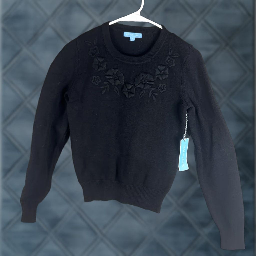 Vintage Draper James Sweater Womens Small Black Floral Embroidered Crewneck Pullover Size S / US 4 / IT 40 - 1 Thumbnail