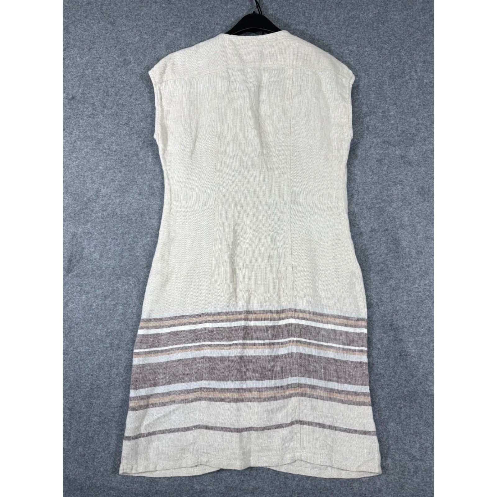 Tommy Bahama Tommy Bahama Linen Dress Womens M Beige Malene Stripe Pockets Button Front Dress Size M / US 6-8 / IT 42-44 - 6 Thumbnail