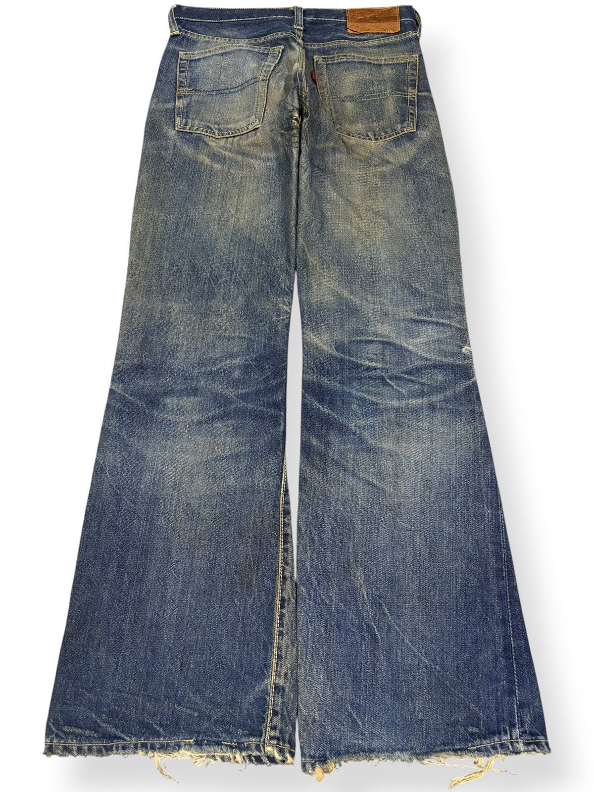 Sugar Cane Vintage 70s Big Stone Mud Wash Thrashed Distress Flare Jeans Size US 29 - 2 Thumbnail