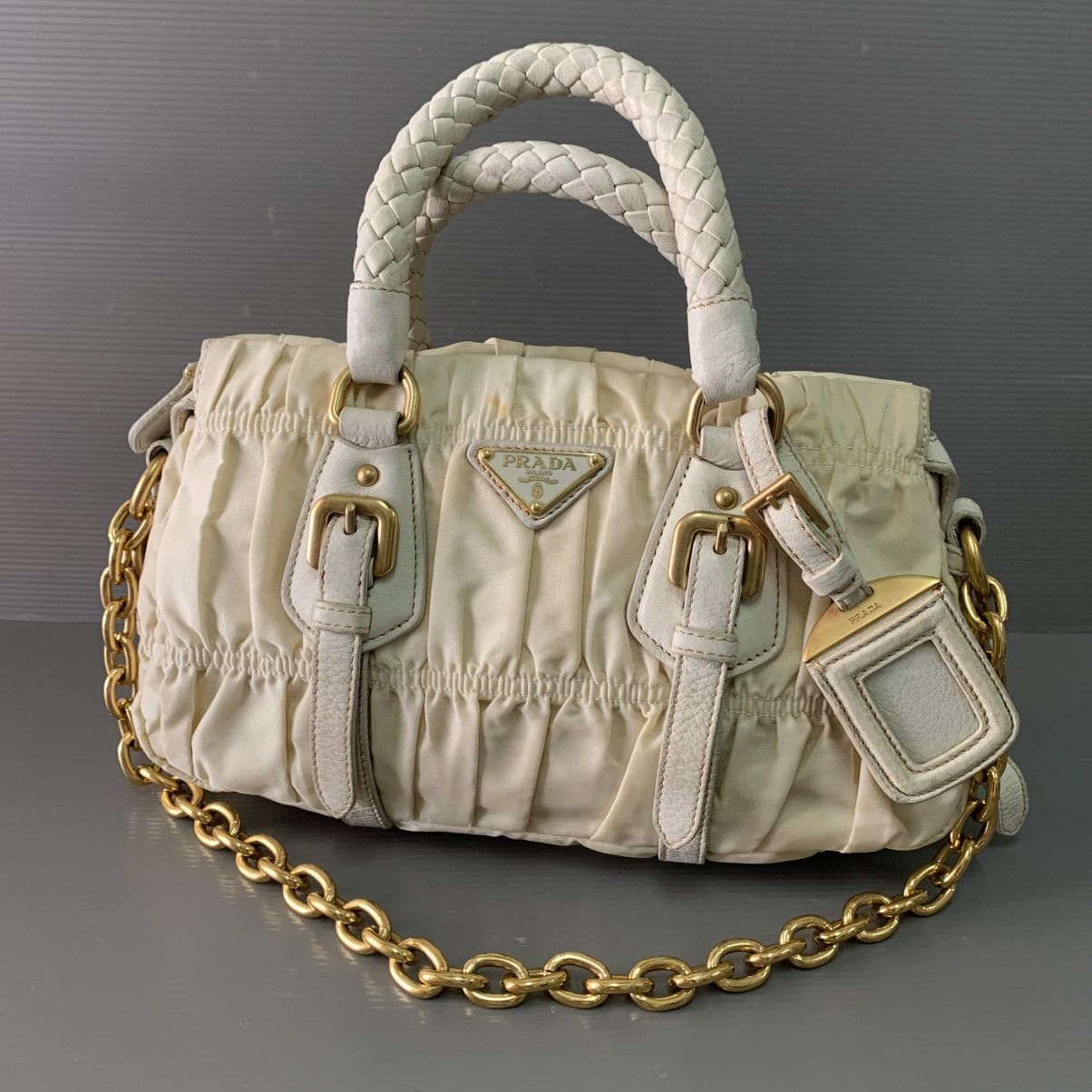 Prada Prada Nylon White Gaufre Small Handbag Size ONE SIZE - 13 Thumbnail