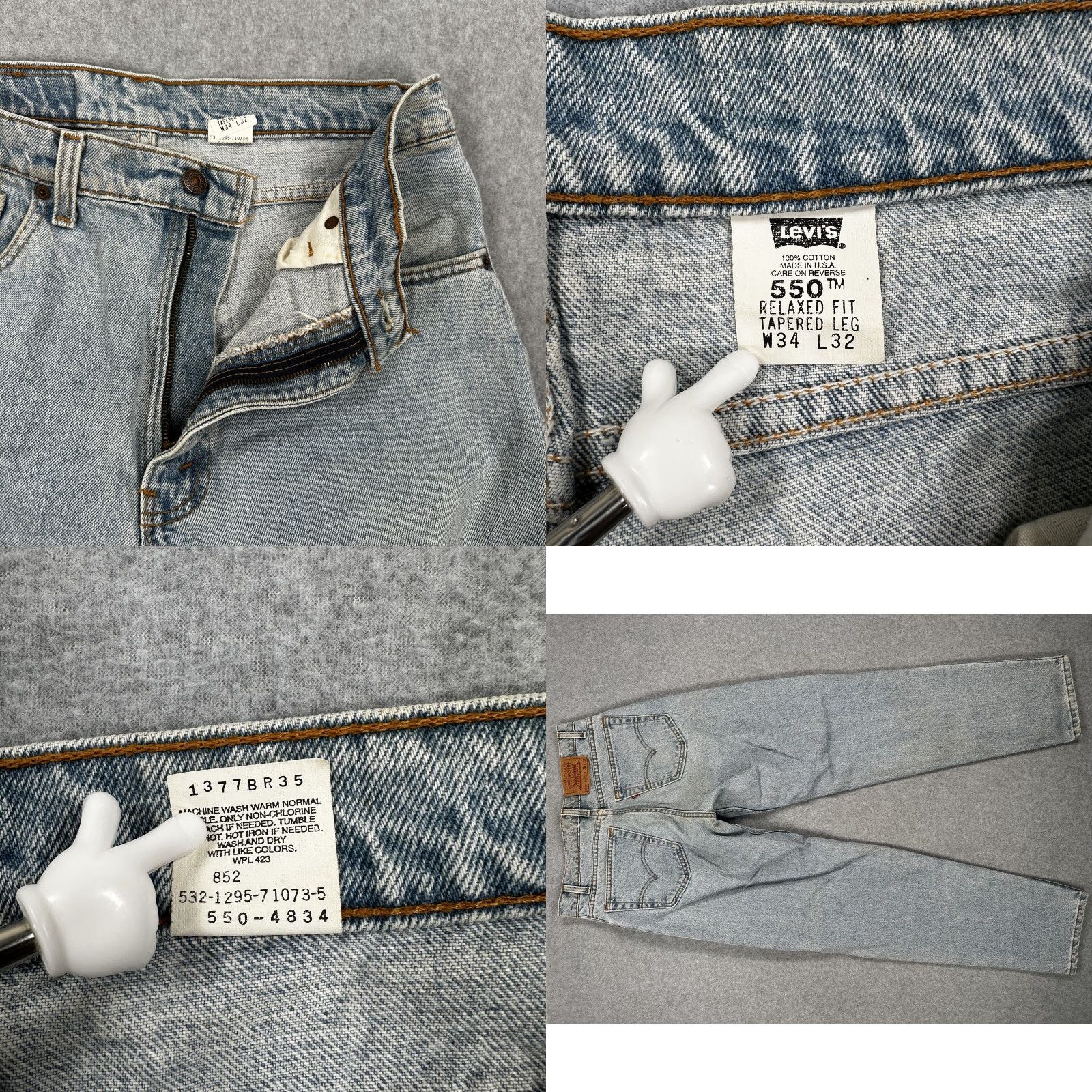 Levi's VINTAGE Levi's 550 Jeans Mens 34x32 Relaxed Fit Tapered Leg Made USA 90s Denim Blue Cotton 100% Relaxed Fit Mens 90s USA Denim Jeans Size US 34 / EU 50 - 8 Thumbnail