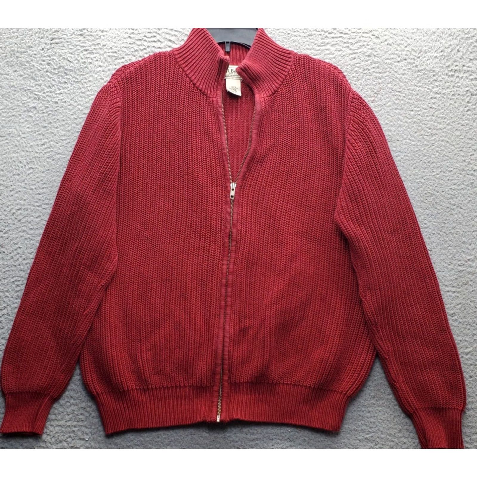 Vintage L.L. Bean Cardigan Sweater Mens Medium Dark Red Chunky Knit Mock Neck Full Zip Size US M / EU 48-50 / 2 - 2 Thumbnail