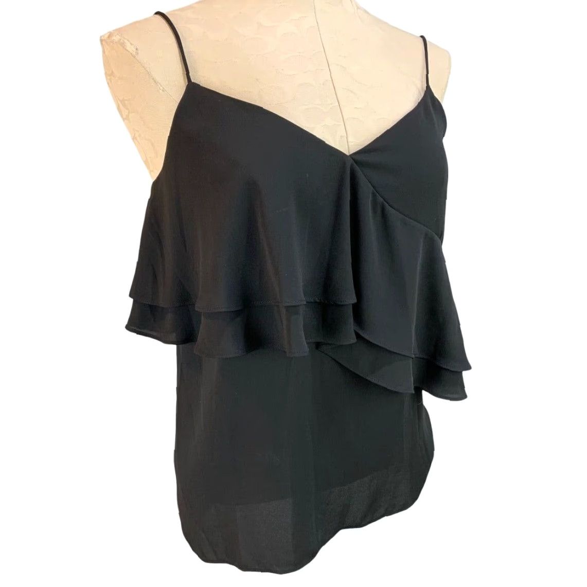 J.Crew J.Crew Blouse Tall Women's 4T Black Spaghetti Strap Ruffle Bodice Size S / US 4 / IT 40 - 2 Thumbnail