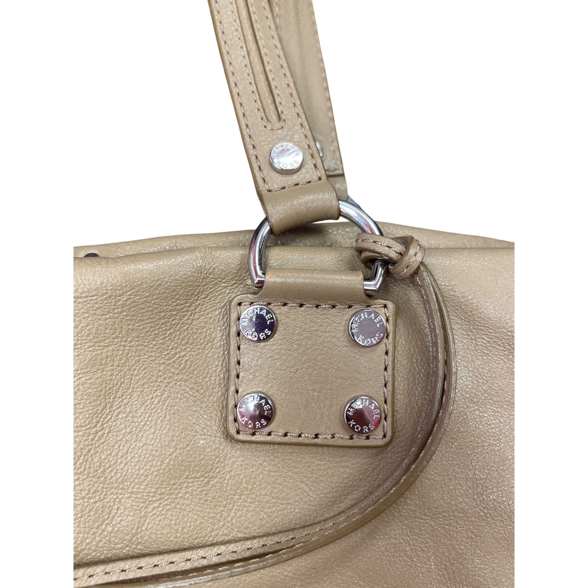 Michael Kors Michael Kors wms taupe tan leather studded hobo tote bag SKU Size ONE SIZE - 4 Thumbnail