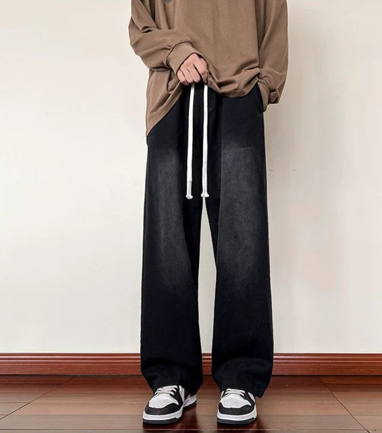 Japanese Brand Men's Black Loose-Fit Straight-Leg High-Street Jeans Size US 32 / EU 48 - 1 Thumbnail