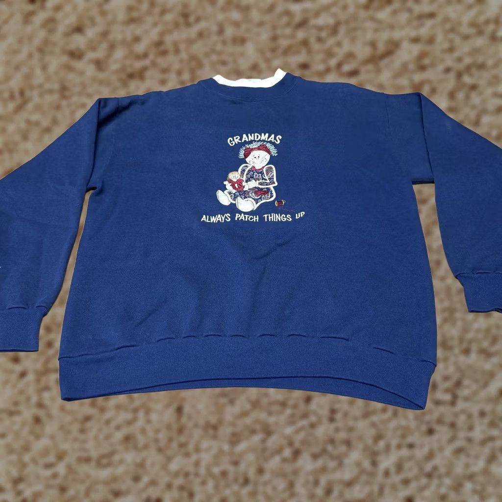 Vintage VINTAGE Cheek-O Sweatshirt Womens L Blue Grandmas Patch Things Up Graphic Sweatshirt Size L / US 10 / IT 46 - 1 Thumbnail