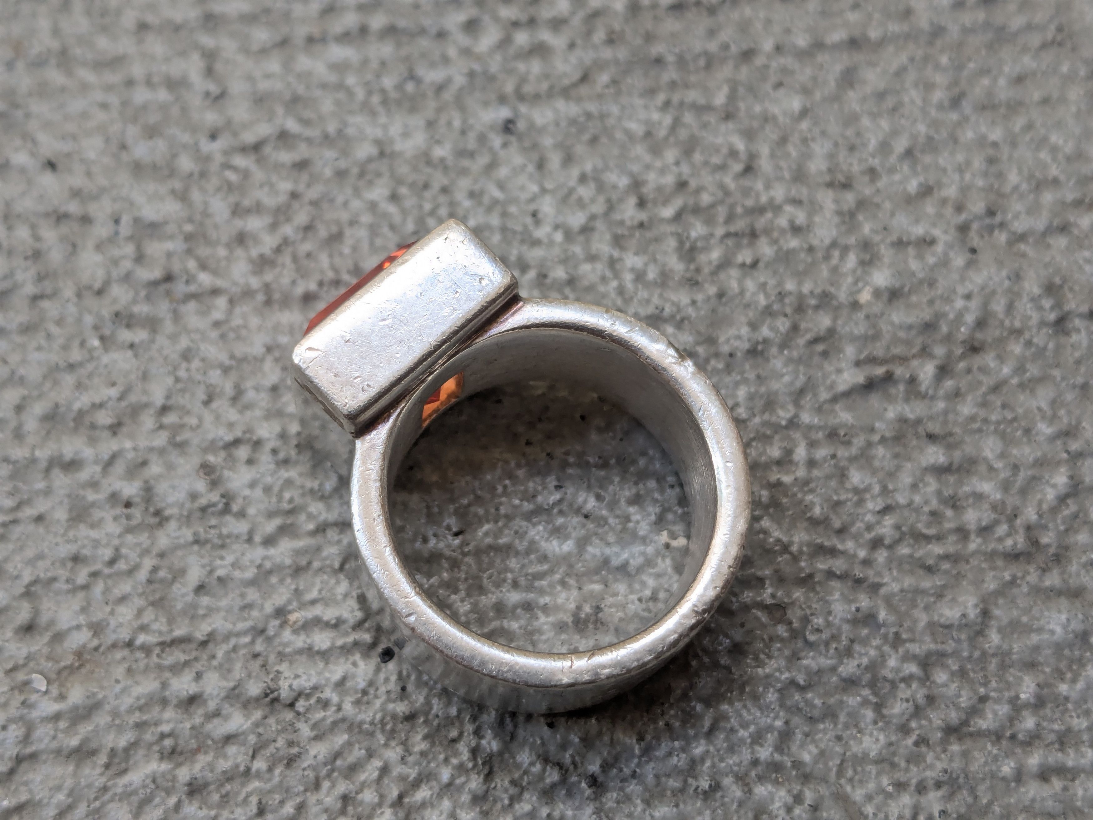 Other Vintage Sterling Silver Ring Orange Stone Modernist Size ONE SIZE - 5 Thumbnail