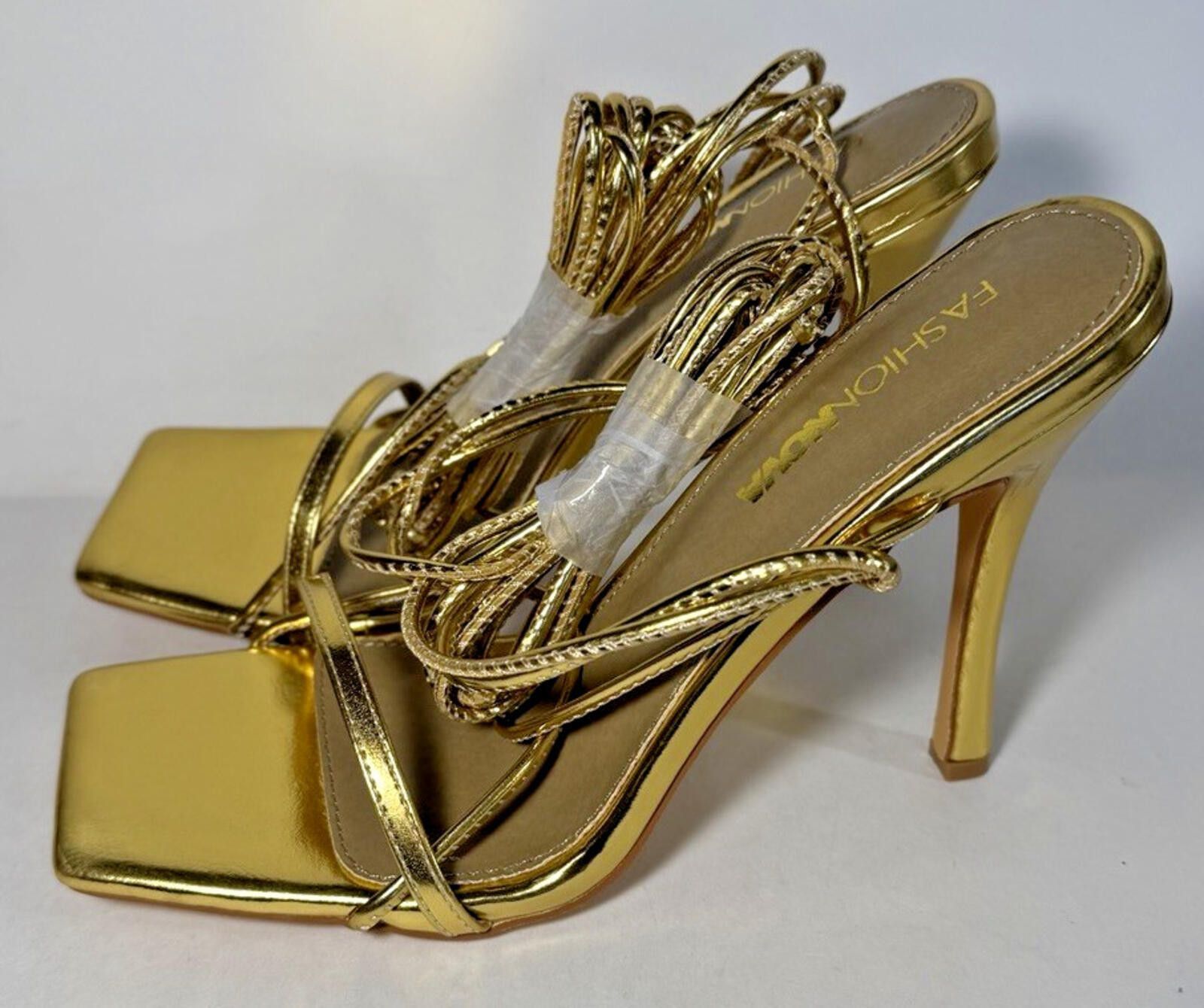 Fashion Nova FASHION NOVA Summer Night Womens Strappy Heeled Sandals Gold Size US 9 / IT 39 - 1 Thumbnail