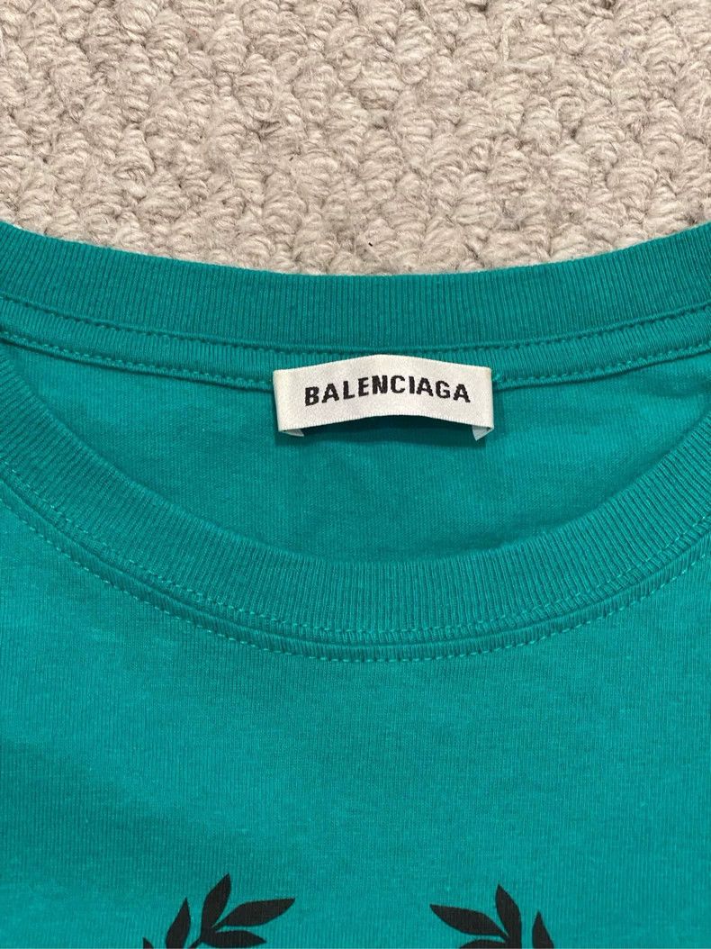 Balenciaga Balenciaga Green Wheat Spike Logo Printed Round Neck Short Size US L / EU 52-54 / 3 - 3 Thumbnail