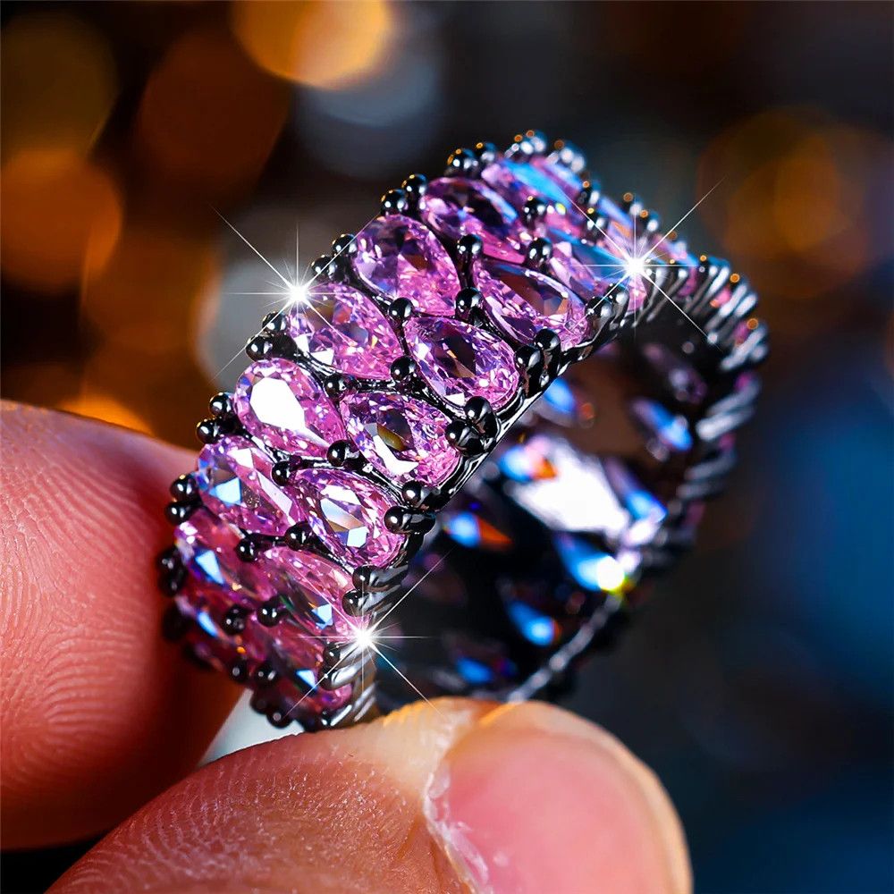 Jewelry Luxury Crystal Purple Blue Zircon Stone Ring Size ONE SIZE - 1 Thumbnail