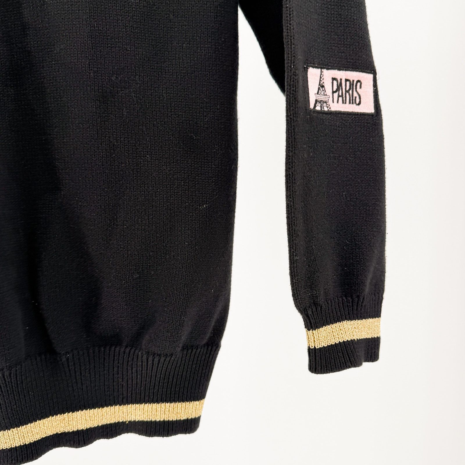Vintage 80s Kinei Black Knit Travel Patch Varsity Cardigan Sweater Size M / US 6-8 / IT 42-44 - 6 Thumbnail