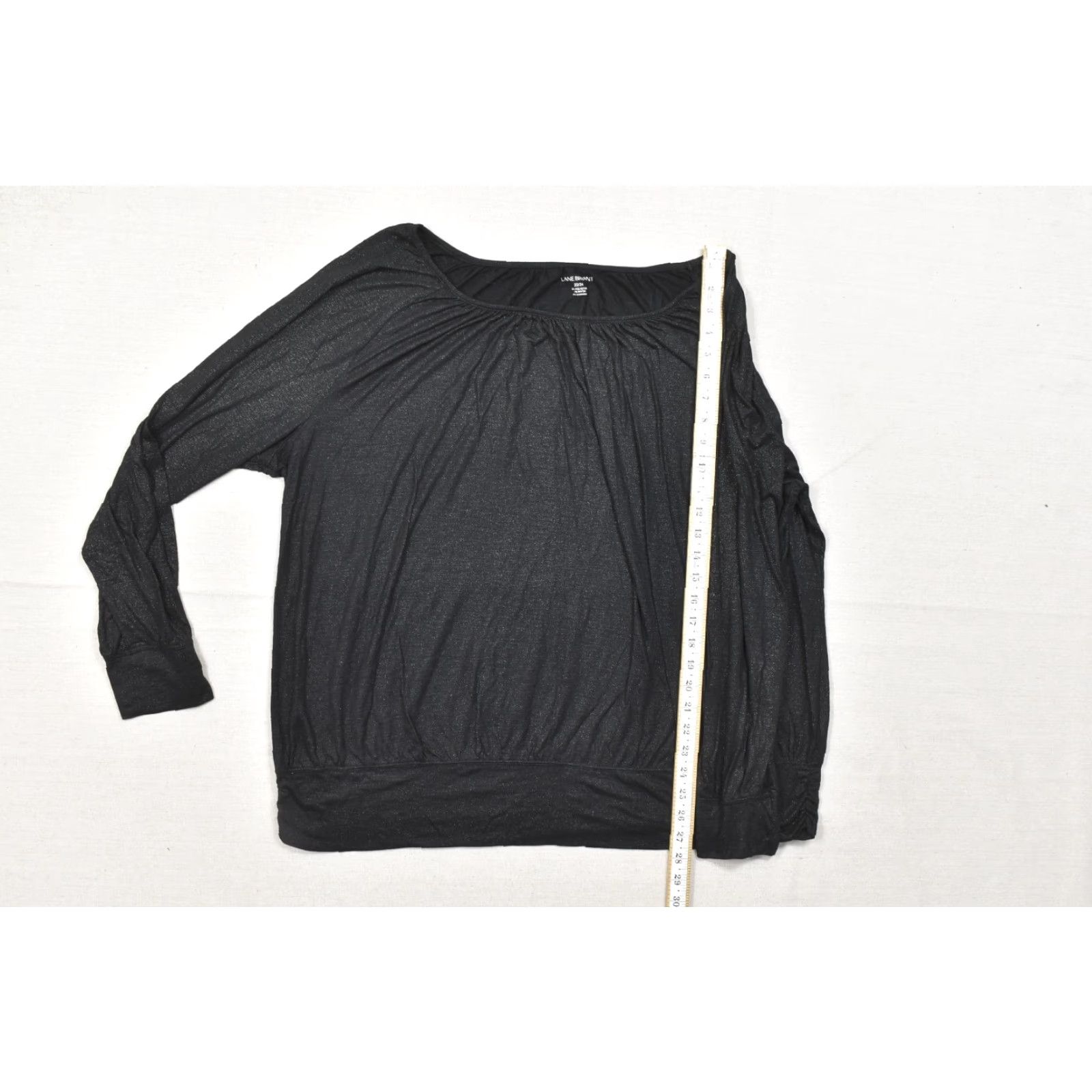 Vintage Lane Bryant Blouse Shirt Dolman Sleeve Black Shimmer Plus Size 22/24 Women's Long Sleeve Pullover Round Neck Blouson Top Size 3XL / US 20-22 - 5 Thumbnail
