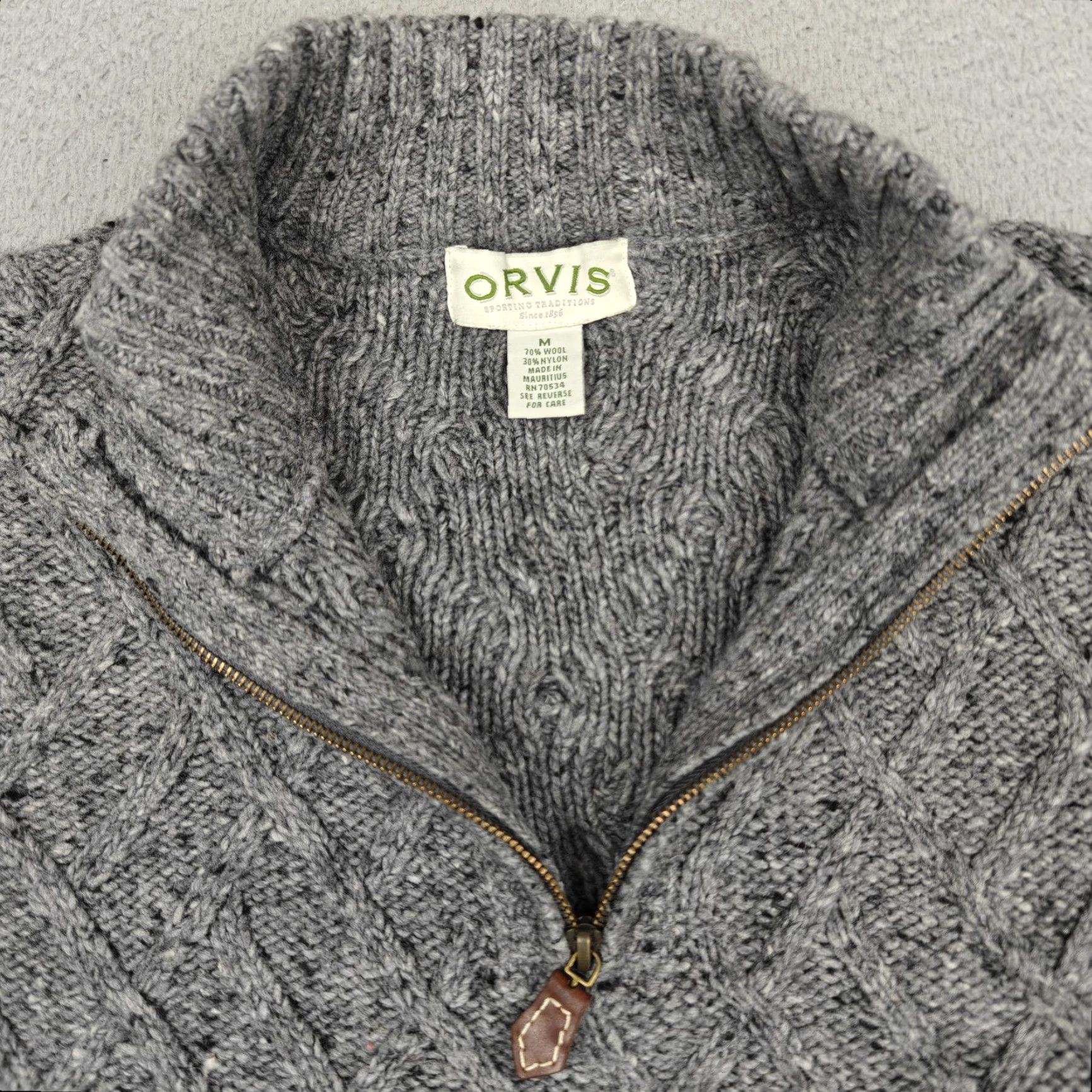 Orvis Orvis Sweater Mens M Gray 1/4 Zip Mock Neck Cable Knit Wool Pullover Size US M / EU 48-50 / 2 - 2 Thumbnail