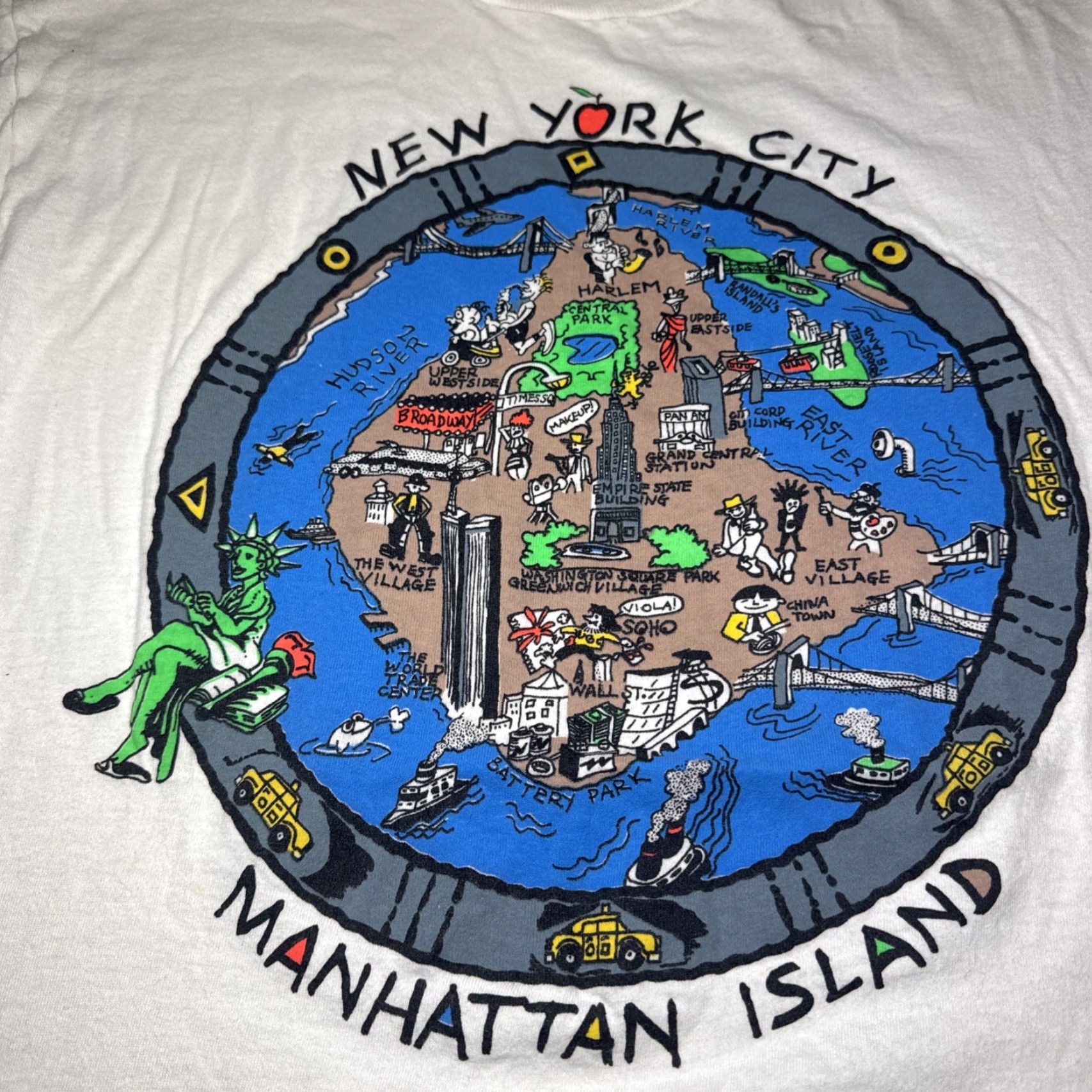 Vintage VINTAGE Screen Stars T-Shirt Manhattan Island NYC 80s White XL Unisex Adults Mens Womens tourists Size US XL / EU 56 / 4 - 3 Thumbnail