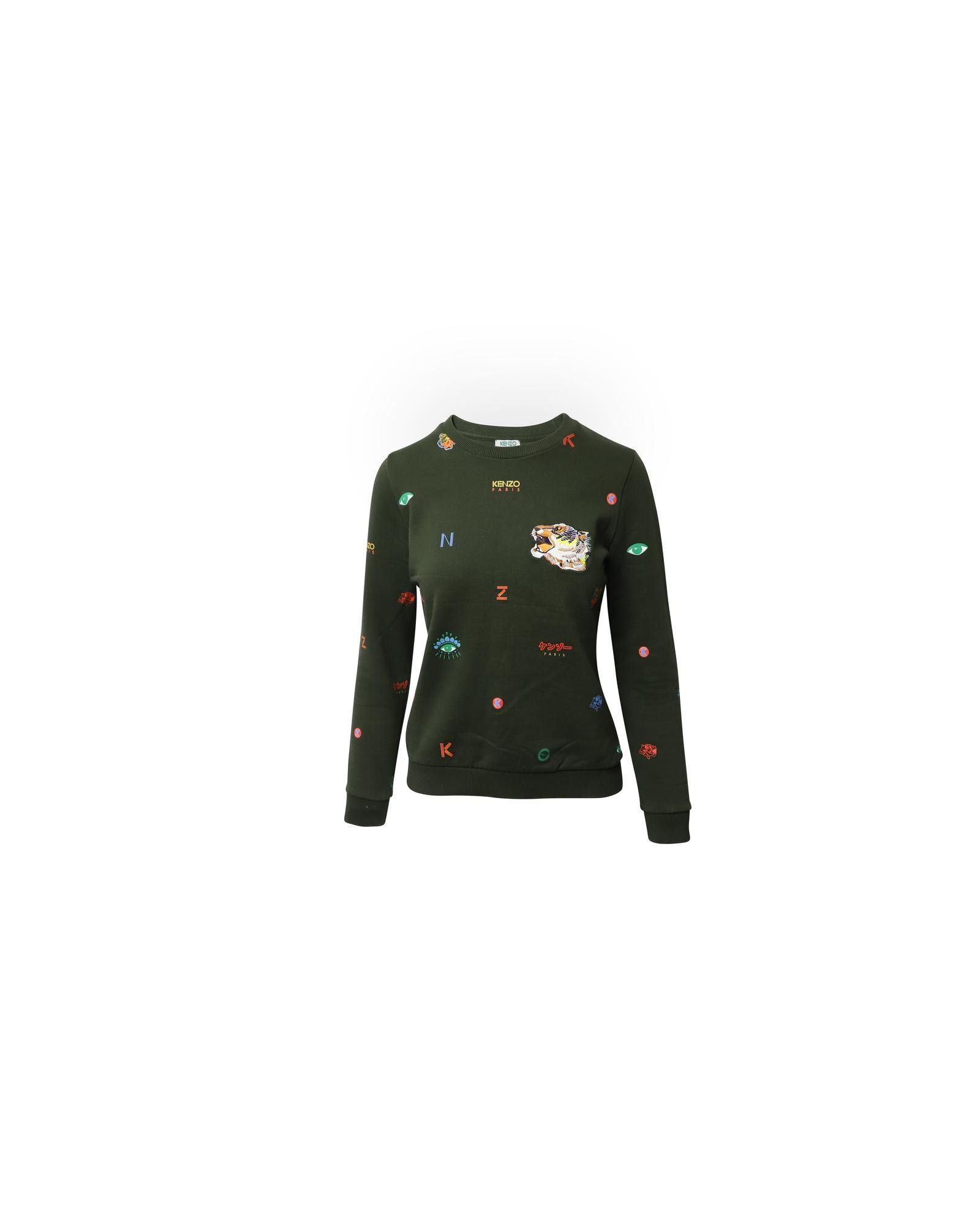 image of Kenzo Green Multi-Icon Cotton Sweatshirt, Women's (Size Small)