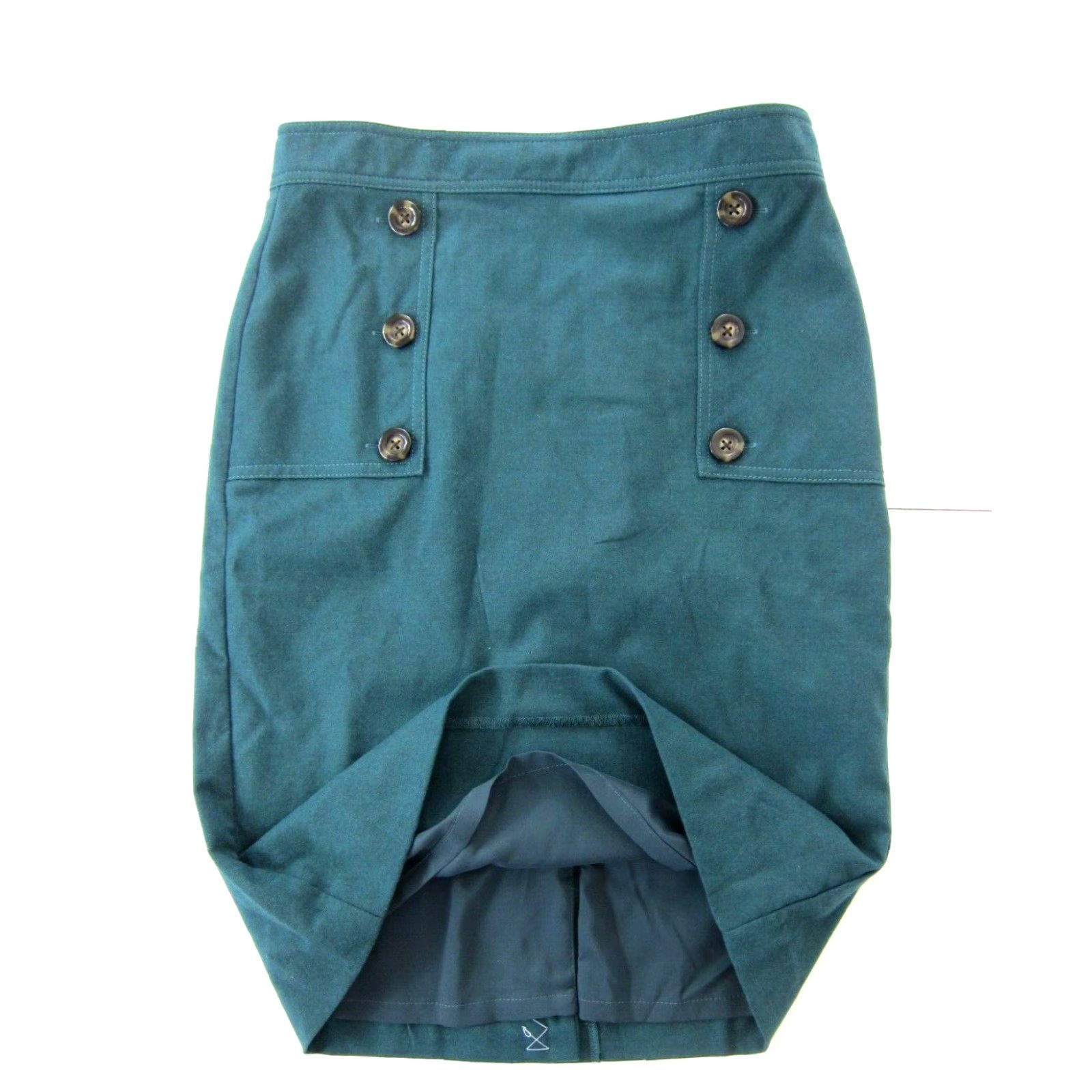 Ann Taylor VINTAGE NWT Ann Taylor Green High Rise Button Sailor Pencil Straight Skirt Women 6 Size 28" / US 6 / IT 42 - 5 Thumbnail