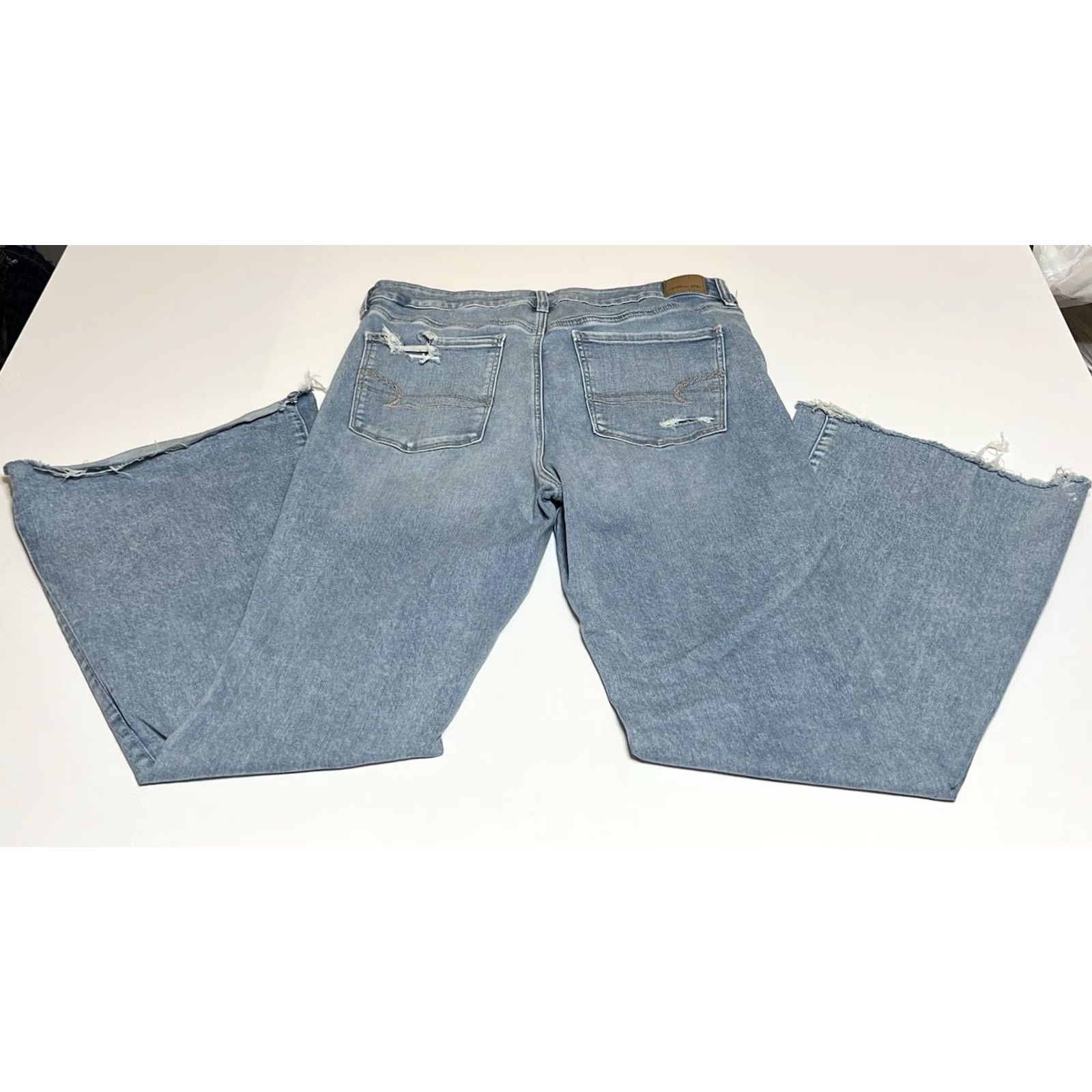 American Eagle Outfitters VINTAGE American Eagle Jeans 18 Long Flare 31in 5-Pocket Blue Distress Stretch Denim Womens High Rise Trouser Size 40" / US 18 - 2 Thumbnail