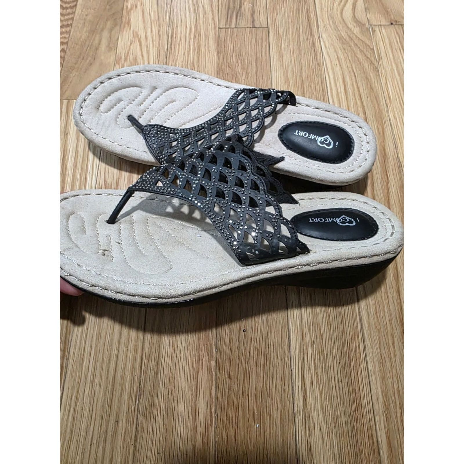 J Brand I Love Comfort Sandal Woman Slip On Rhinestone Black Size 9 Wedge Thong Comfort Size US 9 / IT 39 - 3 Thumbnail