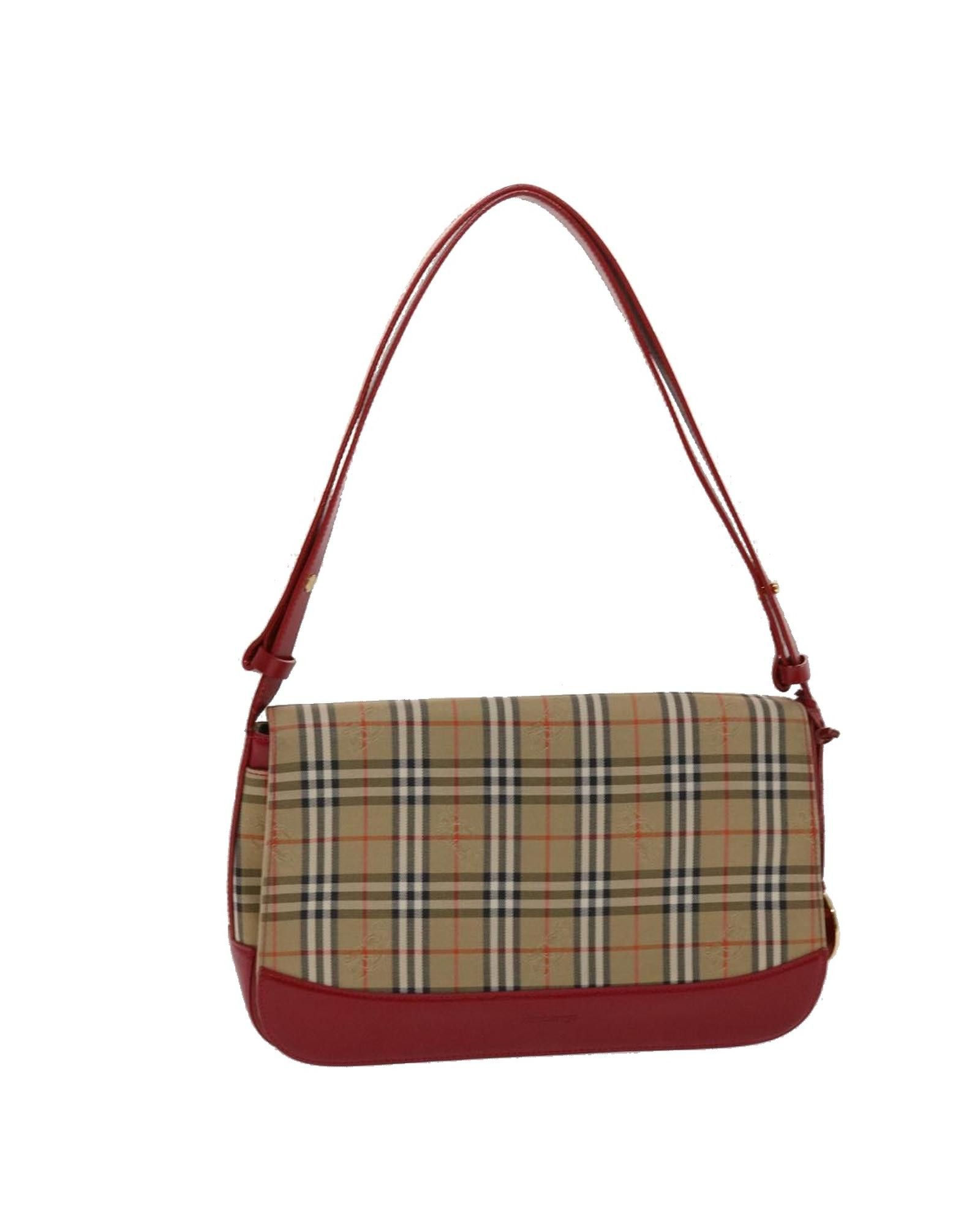 image of Burberry Canvas And Leather Shoulder Bag With Charm And Rubbing in Beige, Women's