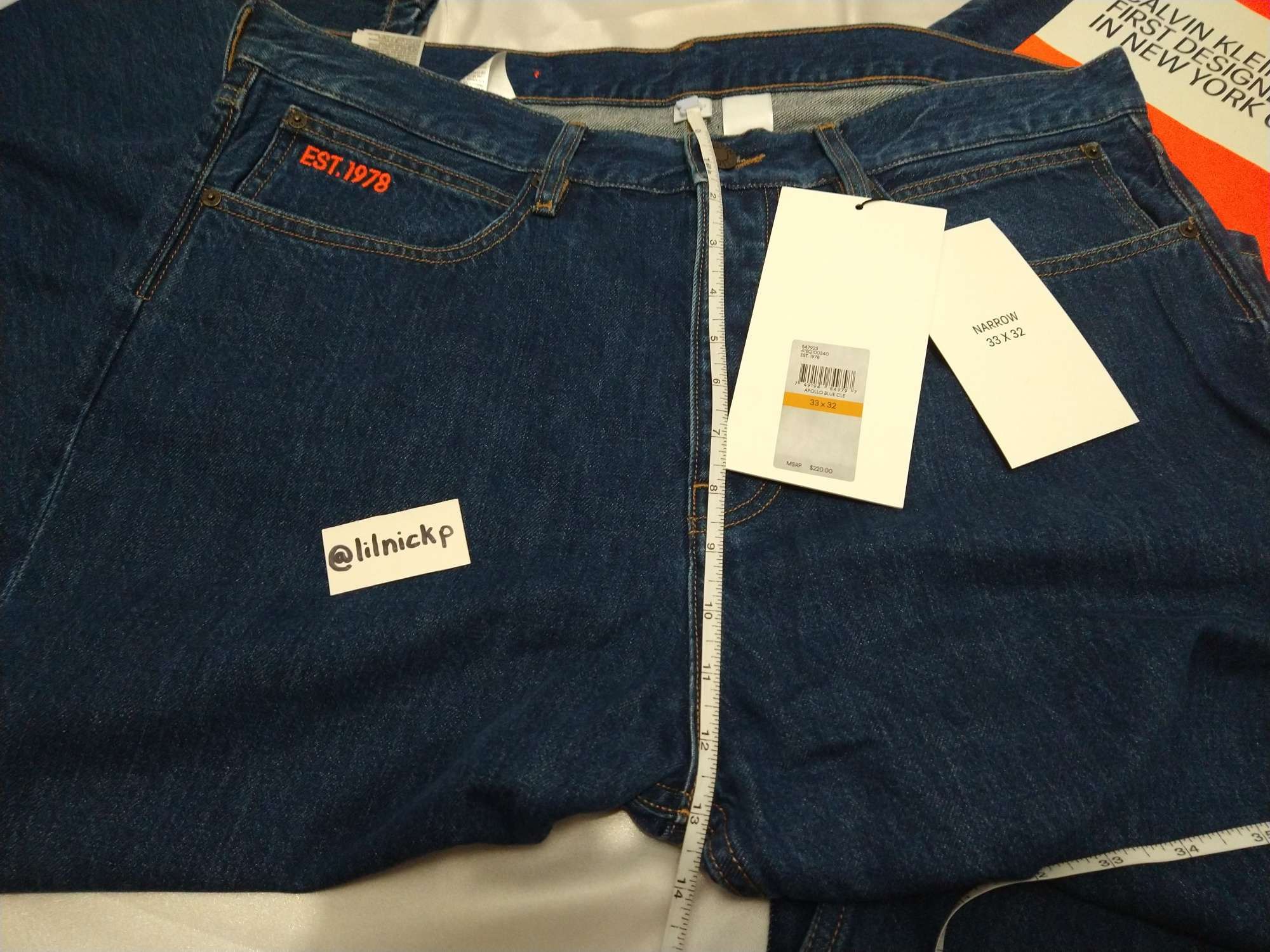 Calvin Klein 205W39NYC EST. 1978 Narrow Leg Apollo Blue Jeans Size US 33 - 7 Thumbnail