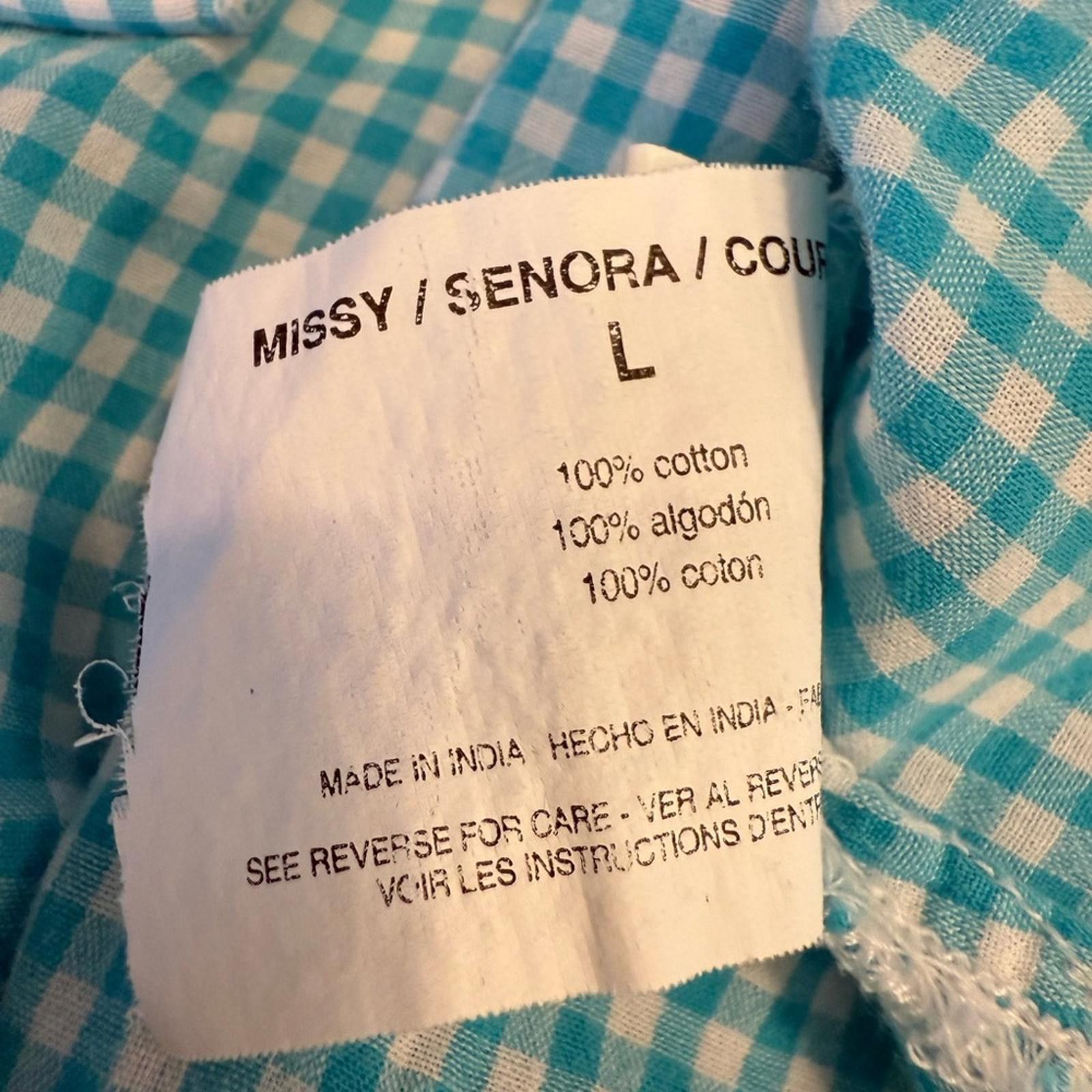Erima Ericka teal white plaid ruffled button up long sleeve SZ LG Size L / US 10 / IT 46 - 9 Thumbnail