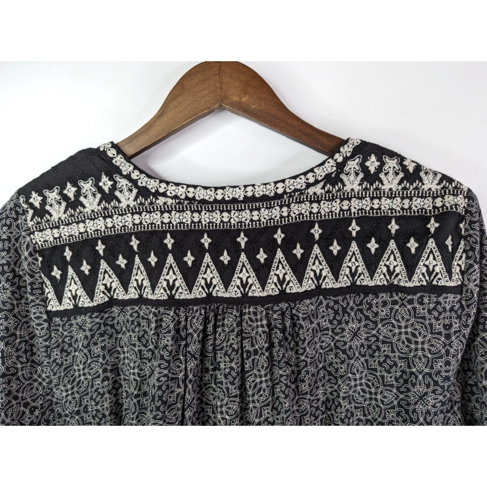 Lucky Brand Lucky Brand Boho Blouse Shirt 2X Multicolor Black White Embroidered Long Sleeve V-Neck Geometric Boho 90s Womens Size XXL / US 16-18 / IT 52-54 - 5 Thumbnail