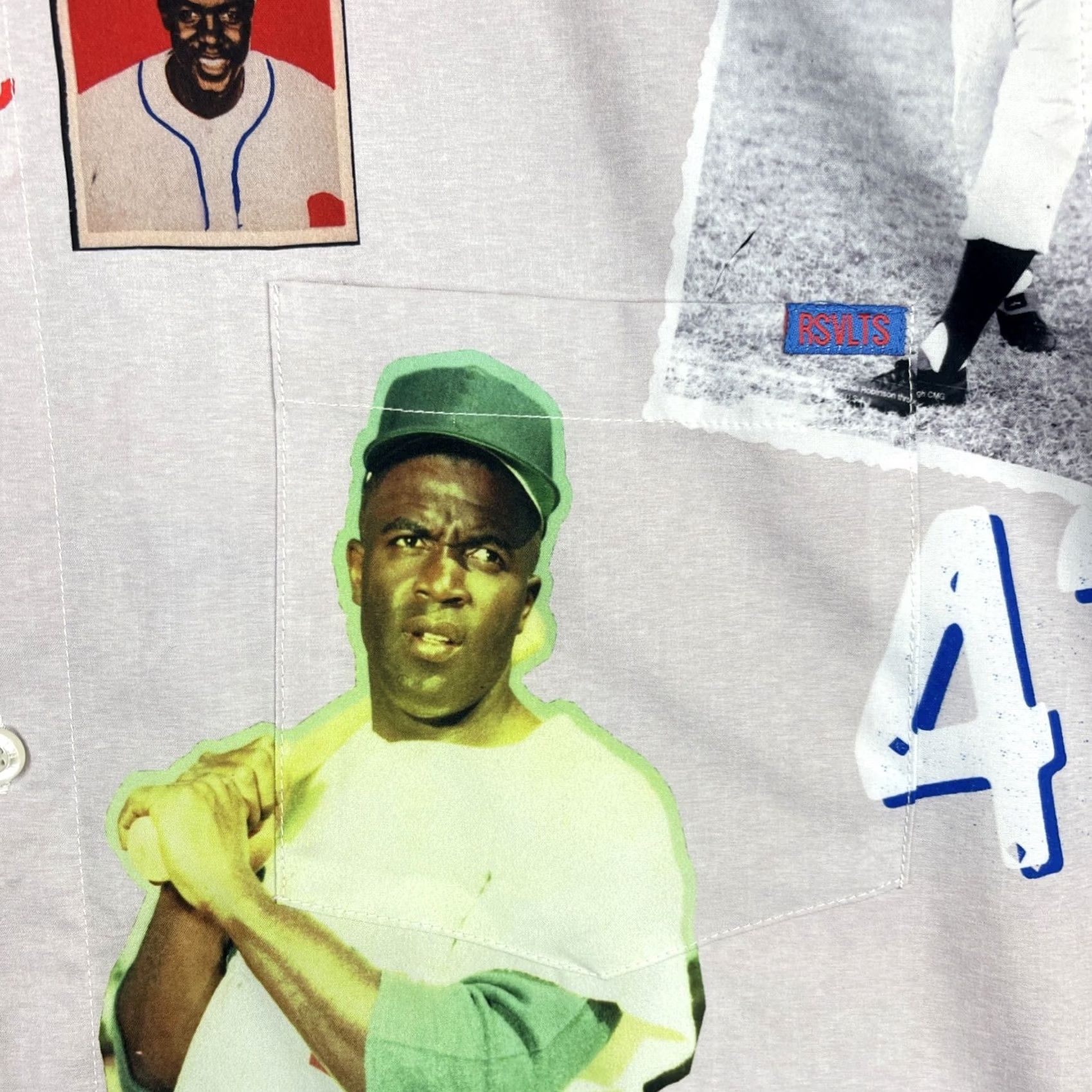 Vintage RSVLTS Jackie Robinson Shirt Mens Medium Gray Stretch Button Down Short Sleeve Shirt Size US M / EU 48-50 / 2 - 3 Thumbnail