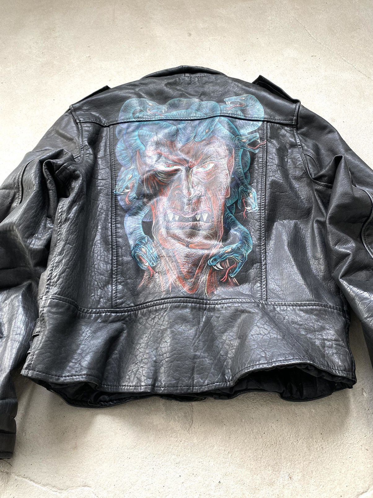 Other Rare! Vintage 70s Leather Jacket Art Face In Snakes Medusa Size US L / EU 52-54 / 3 - 21 Thumbnail