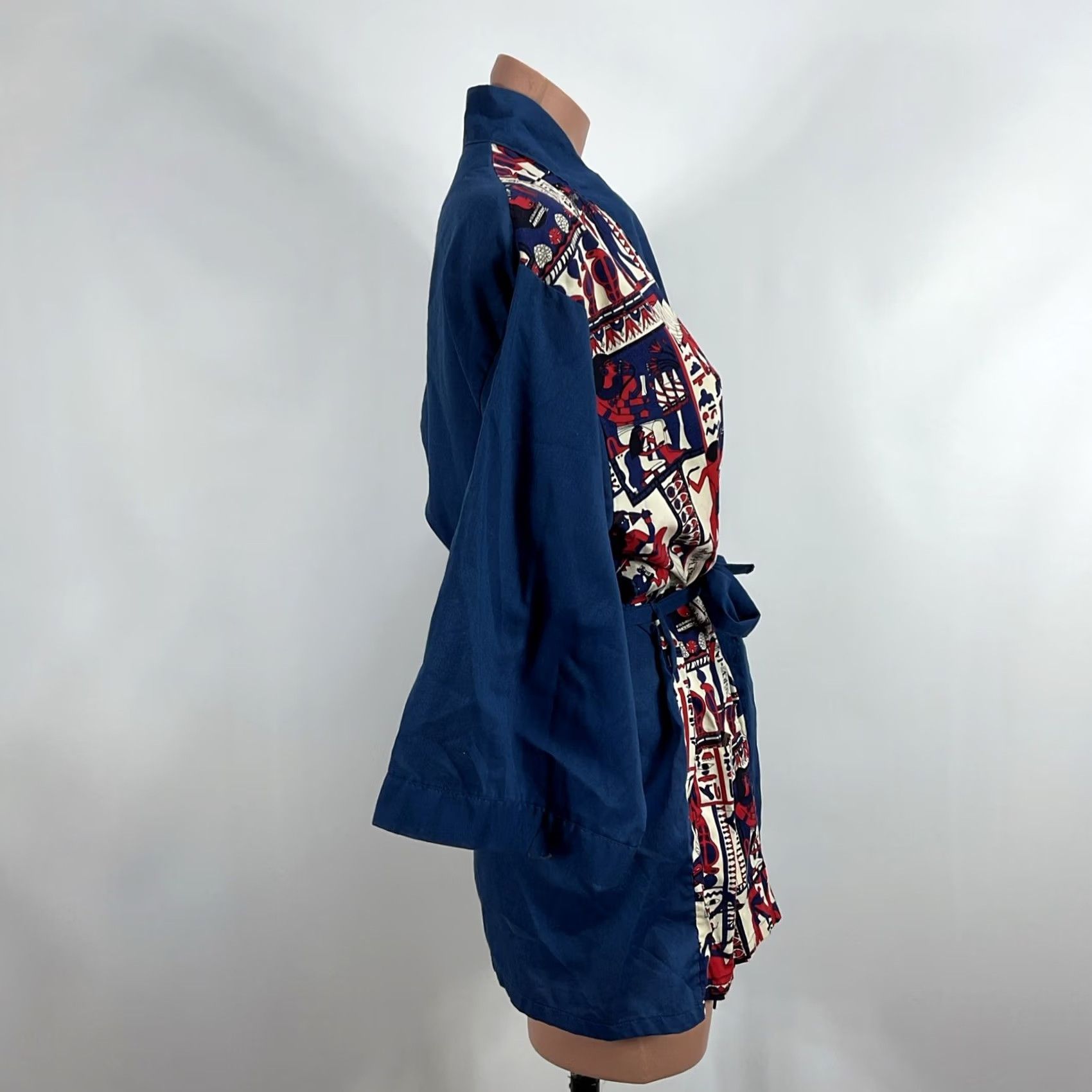 Vintage VINTAGE Montgomery Ward Smoking Jacket Belted Robe L Egyptian Print 70s Blue Robe Mens Size US 33 - 5 Thumbnail