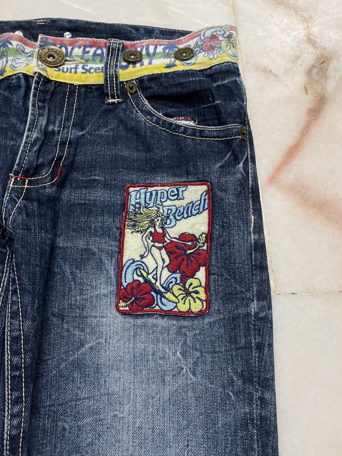 If Six Was Nine × Vintage 💥Vintage 90s Style Hyper Beach Stone Wash Patch Jeans Rare Size US 30 / EU 46 - 8 Thumbnail