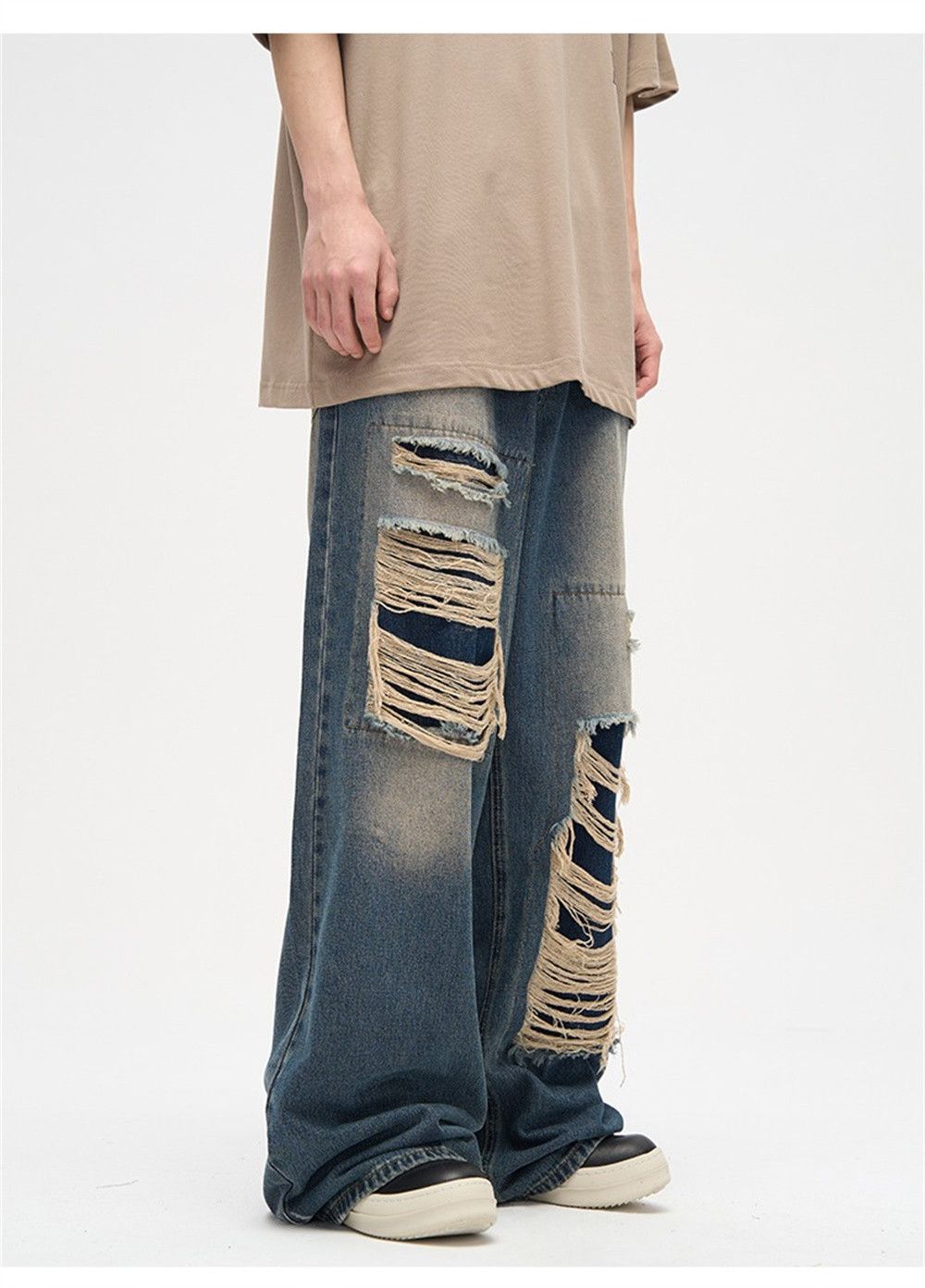 Japanese Brand × Jean Loose Straight Leg Ripped Jeans Men Size US 27 - 2 Thumbnail