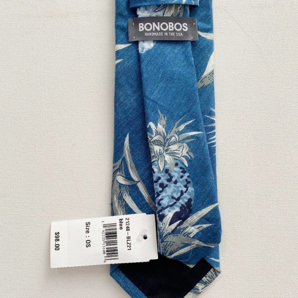 BONOBOS Handmade Neck Tie Blue Floral Linen