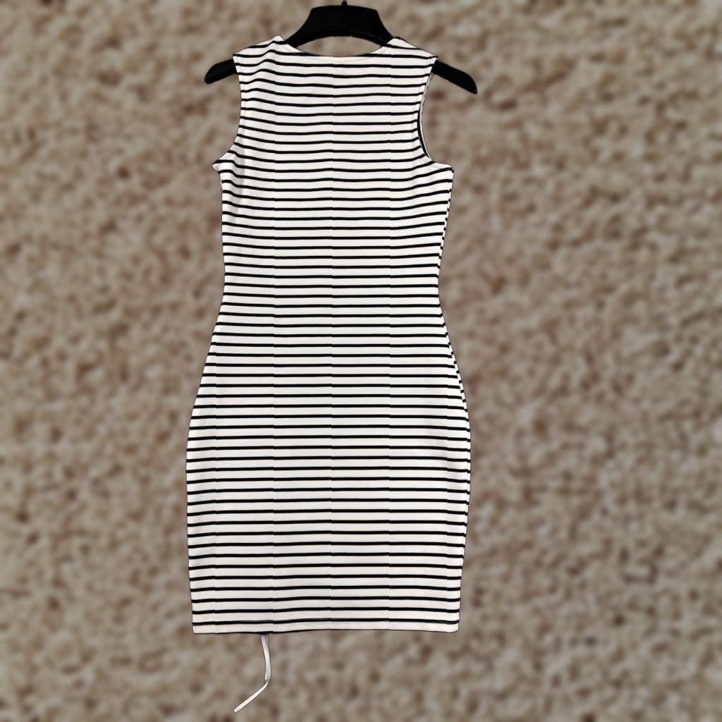 Vintage Storee Dress Womens XS Black White Stripe Cotton Blend Knit Mini Sleeveless Round Neck Pullover Size XS / US 0-2 / IT 36-38 - 1 Thumbnail