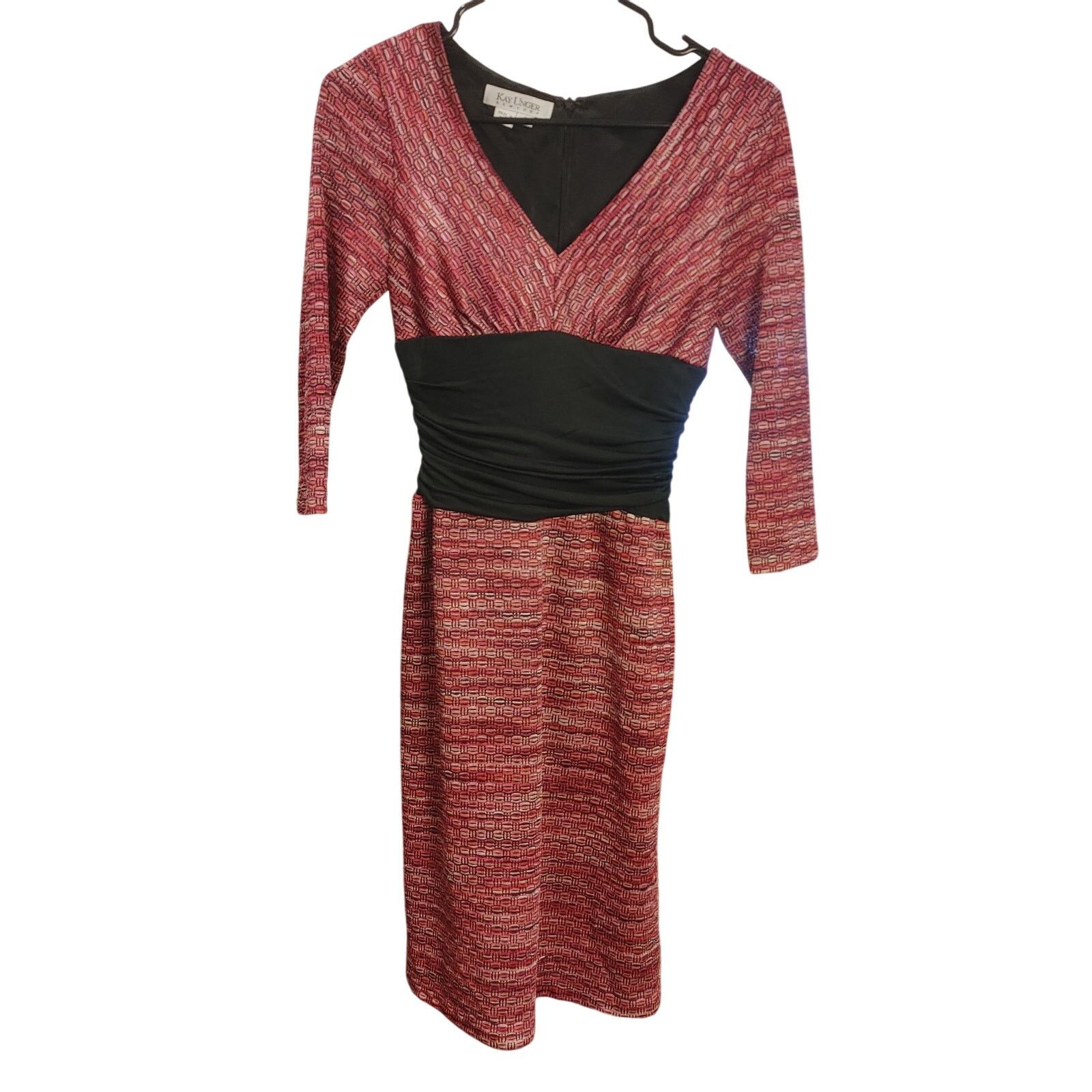 Other Kay Unger NY Women's 2 Red Stripe/Black Belted Wrap Dress Size XS / US 0-2 / IT 36-38 - 1 Thumbnail
