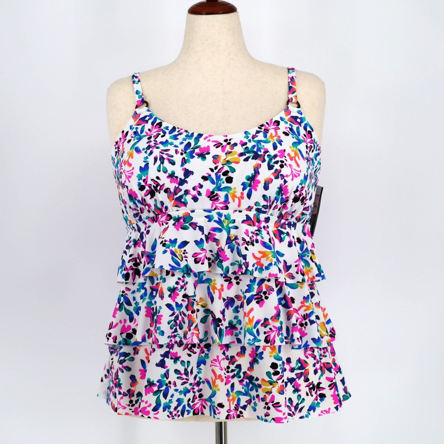 The Unbranded Brand Island Escape Multi Floral Ruffle Swim Tankini Top Plus 20W Size ONE SIZE - 1 Thumbnail