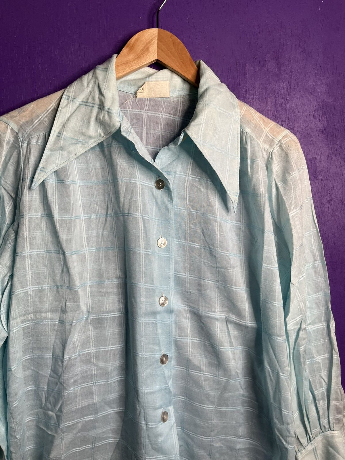 Vintage Vintage 70s blue squares button up shirt Size M / US 6-8 / IT 42-44 - 3 Thumbnail
