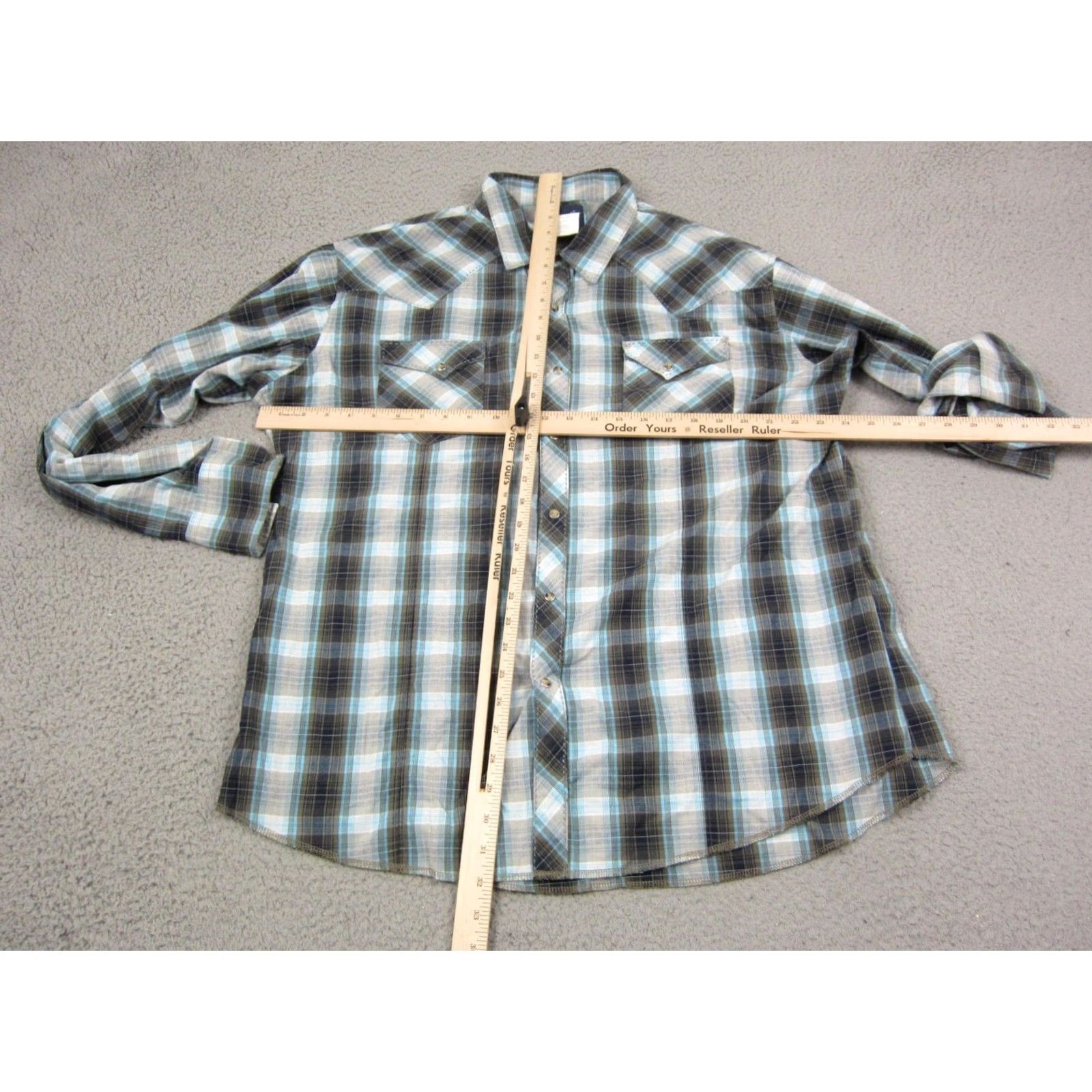 Wrangler Wrangler Shirt 2XL Blue Brown Plaid Western Cowboy Snap Mens Casual Button-Up Long Sleeve X2XL Western 90s? Size US XXL / EU 58 / 5 - 4 Thumbnail