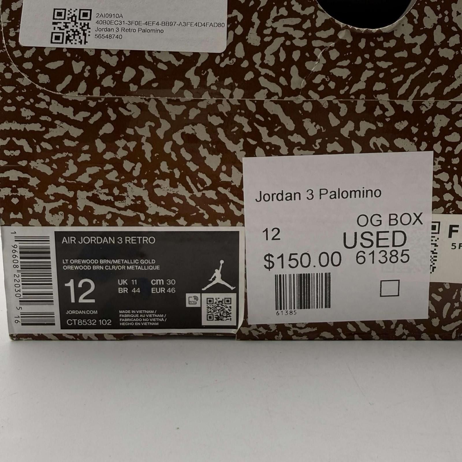Jordan Brand Air Jordan 3 Retro Palomino US 12 Used witH Box Size US 12 / EU 45 - 9 Thumbnail