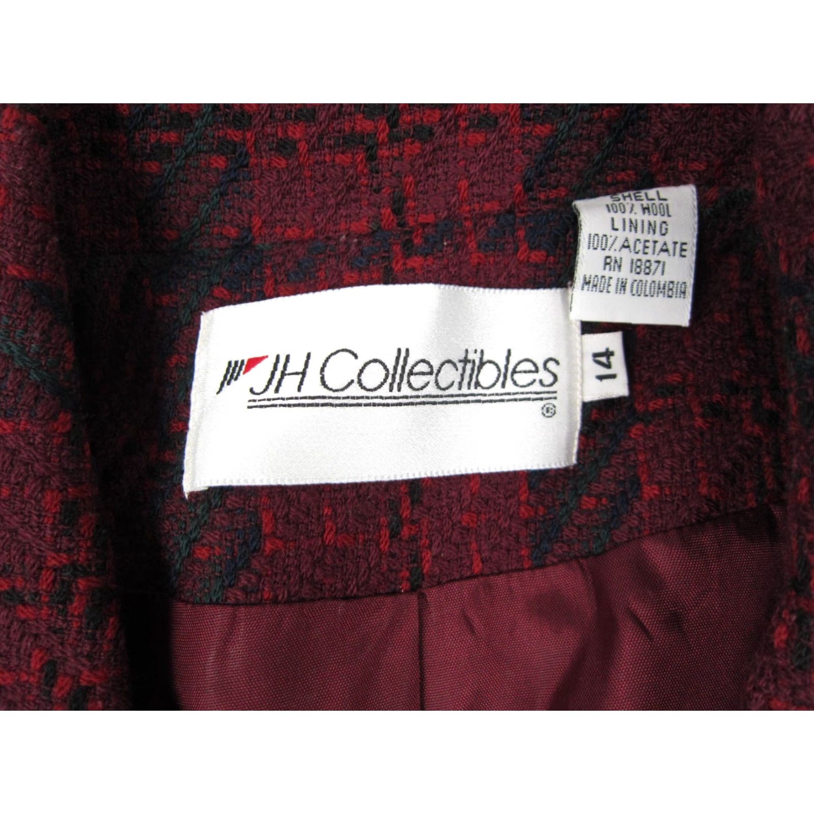 Vintage VINTAGE JH Collectibles Jacket Womens Size 14 Red 100% Wool Houndstooth Blazer Long Sleeve Casual Fall Winter Pockets 80s 90s Womens Jacket Size XL / US 12-14 / IT 48-50 - 3 Thumbnail
