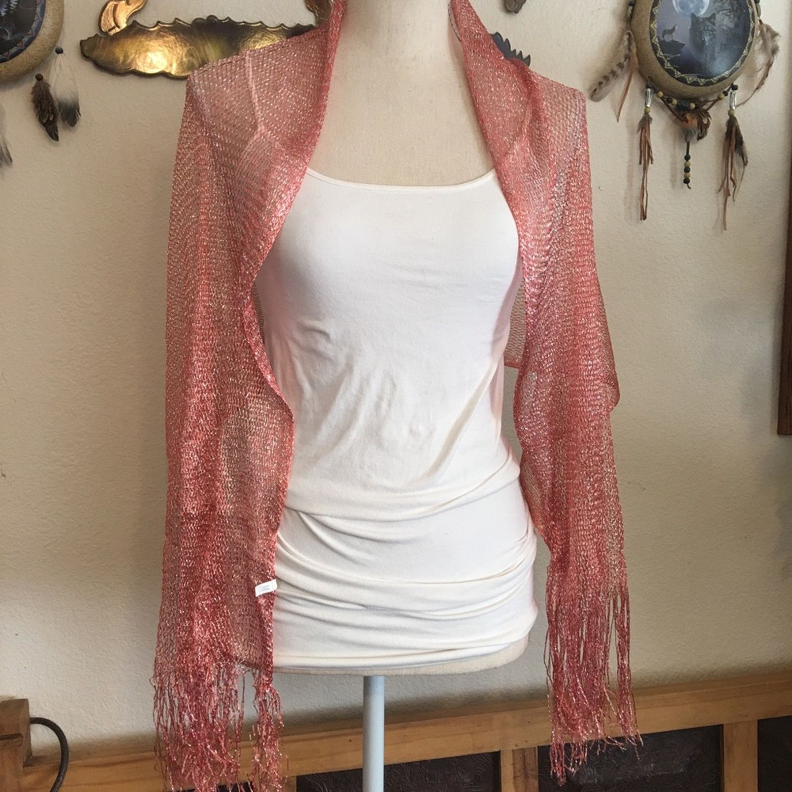 Other Coral pink mesh metallic scarf wrap sash belt Size ONE SIZE - 6 Thumbnail