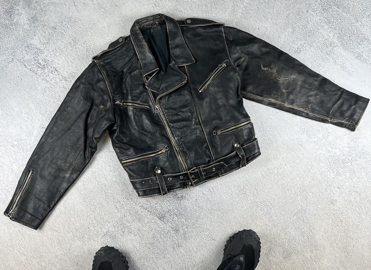 image of Aero Leather x Leather Jacket 70's Bikers Leather Jacket Motorcycle Style Y2K in Black (Size Large)